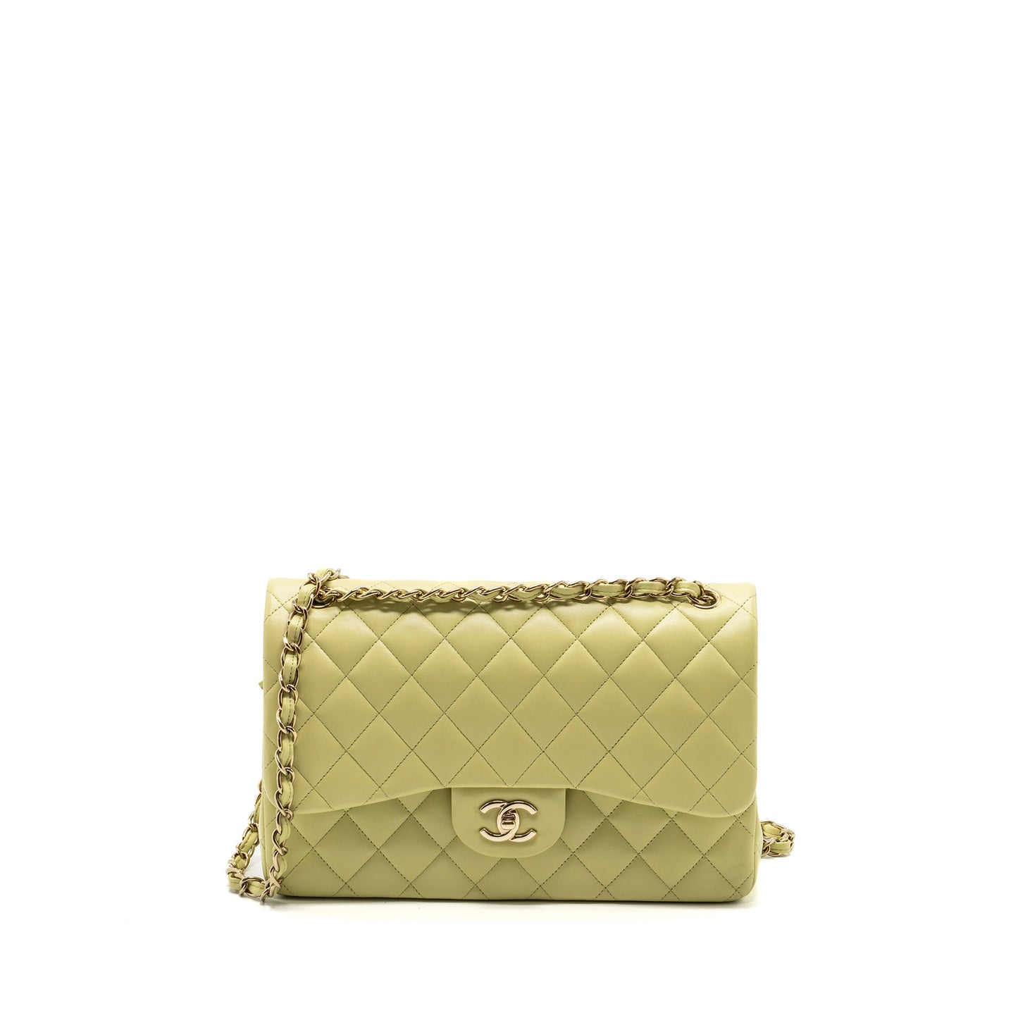 Chanel 23C jumbo classic double flap bag lambskin light green L (microchip)