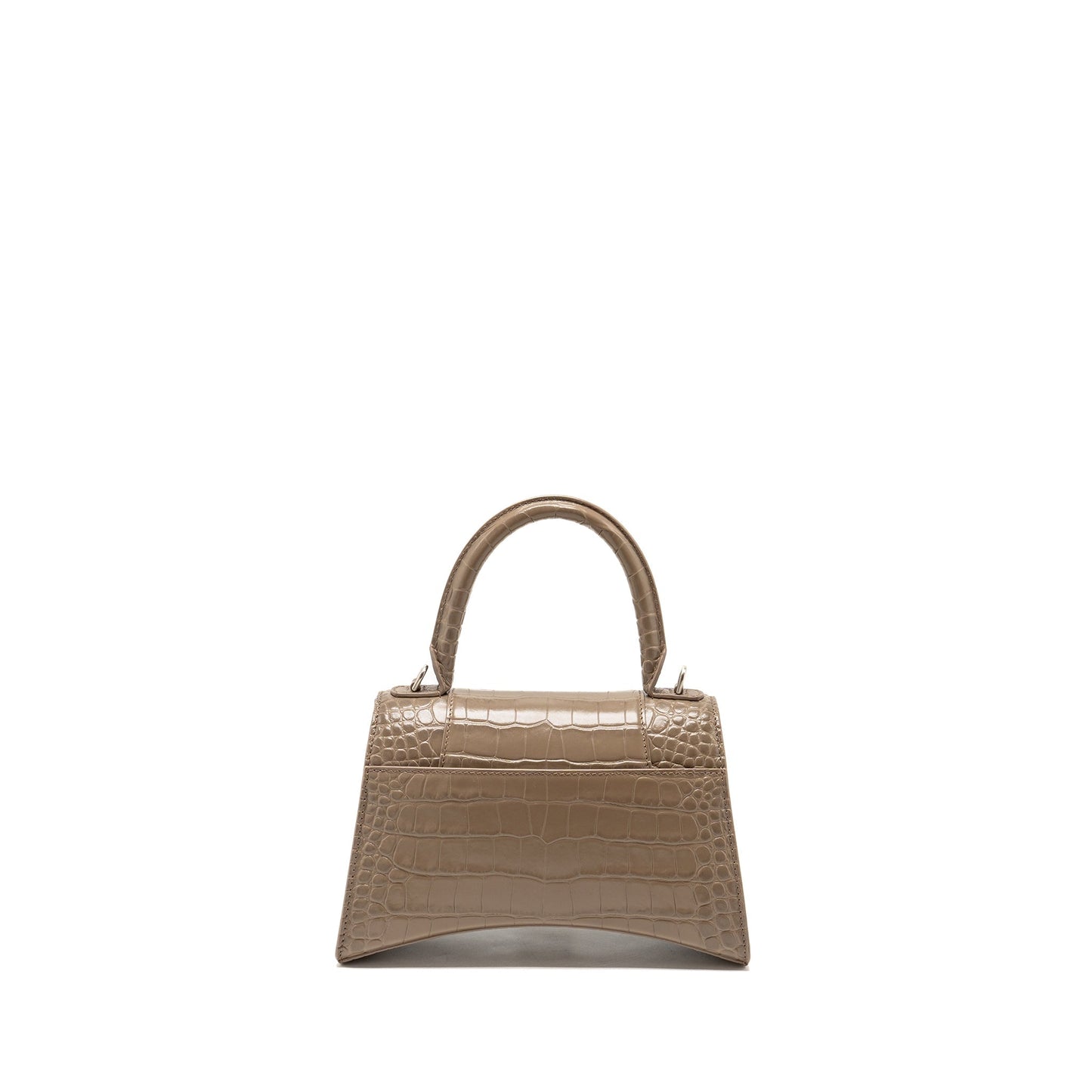 Balenciaga Small Hourglass Purse Crocodile-Embossed Calfskin Dark Beige