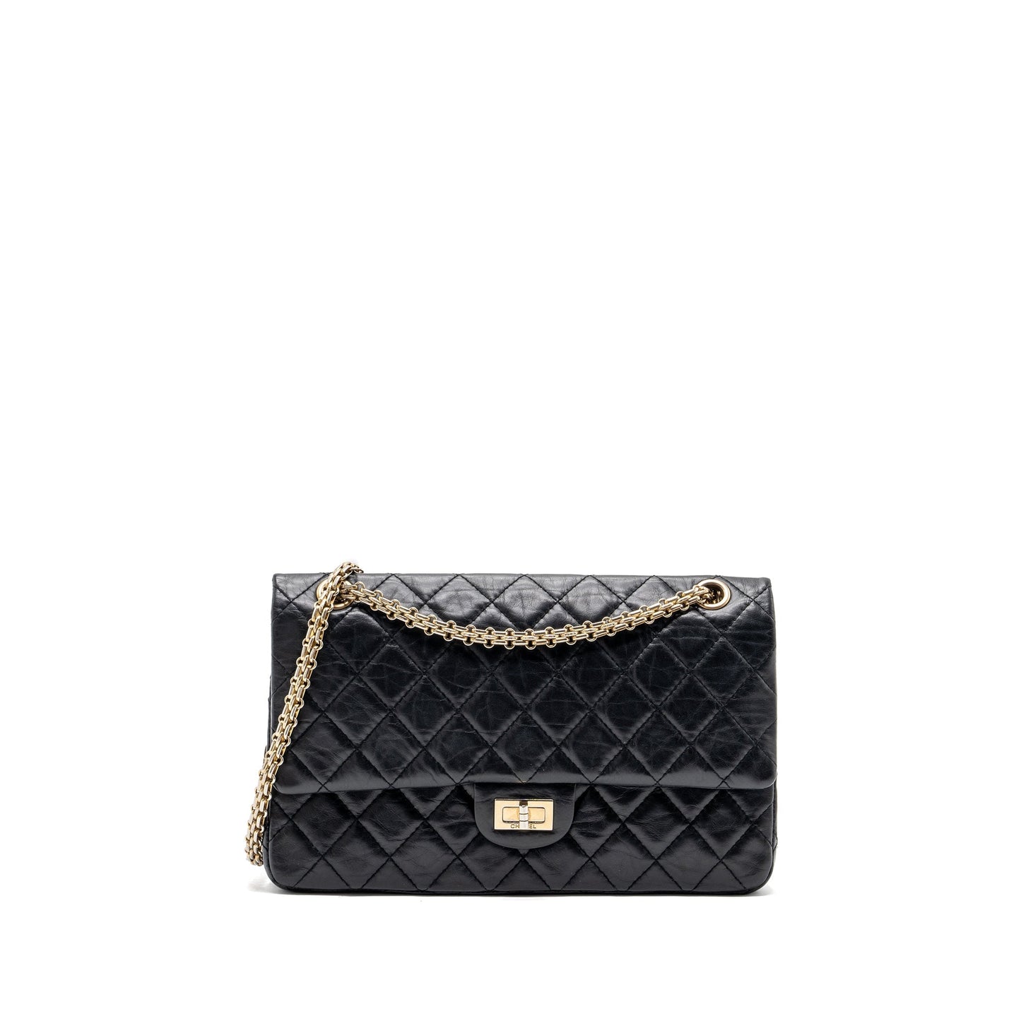 Chanel large 2.55 reissue flap bag aged calfskin black L