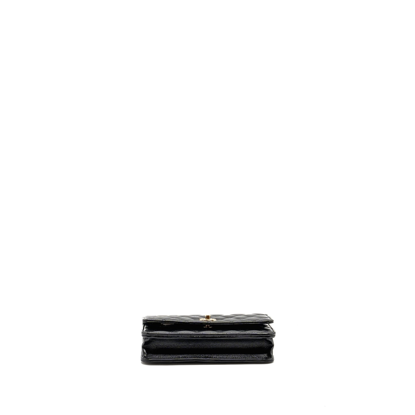 Chanel Wallet on CC Detailed Chain Shiny Lambskin Black  (Microchip)