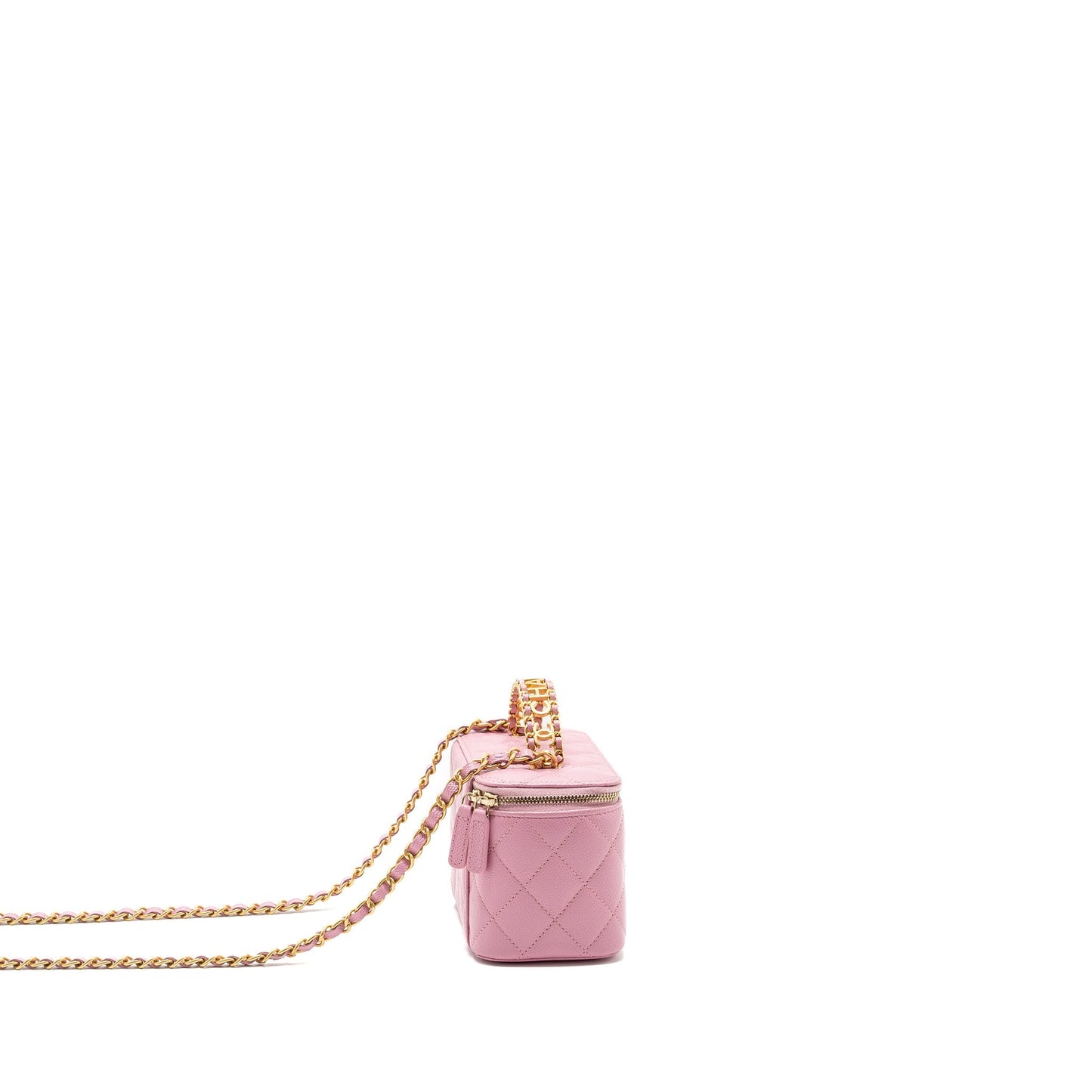 Chanel Letter Top Handle Long Vanity With Chain Caviar Pink