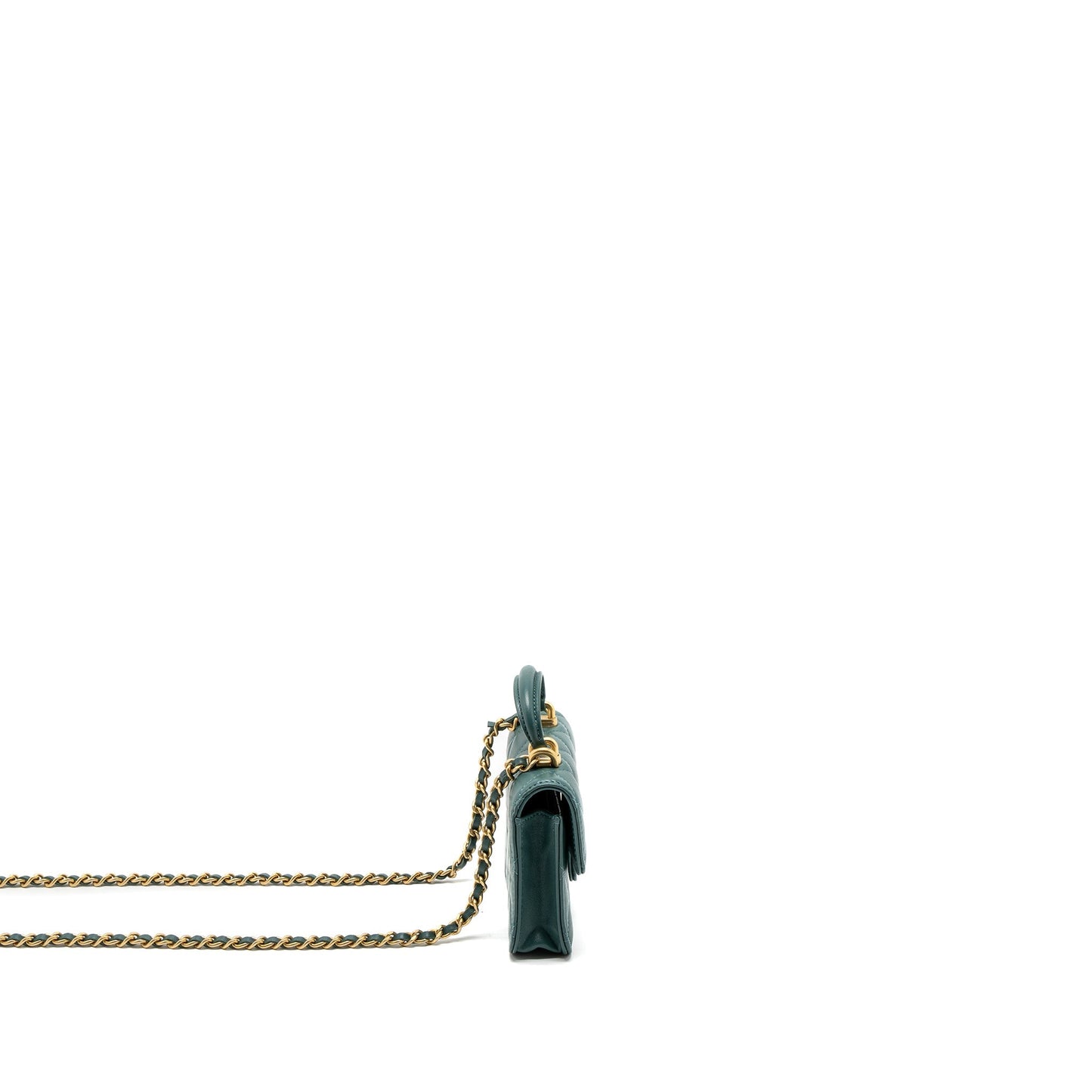 Chanel Mini Top Handle Flap Bag Lambskin Green Brushed