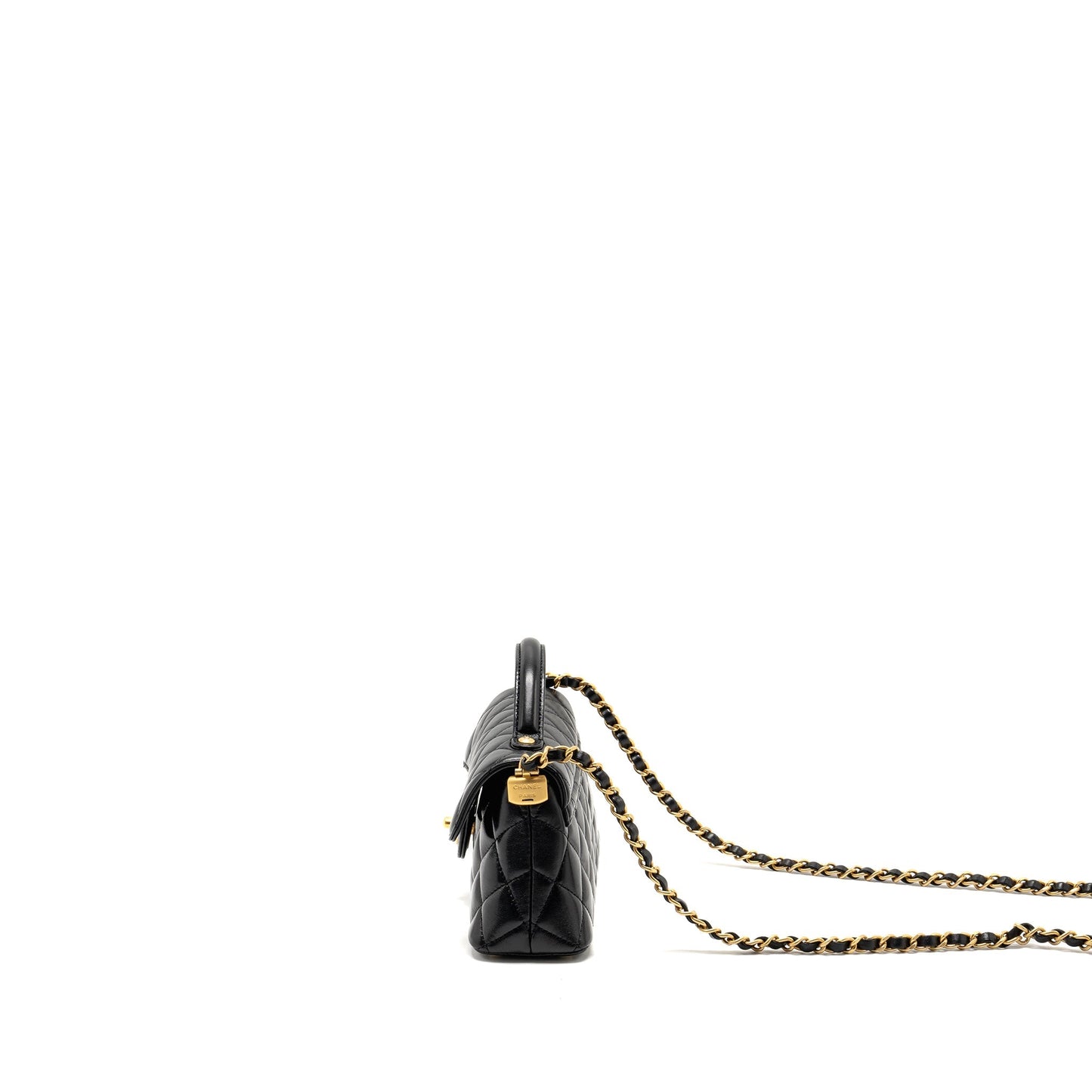 Chanel 25p Top Handle Flap Bag Shiny Lambskin Black (microchip)