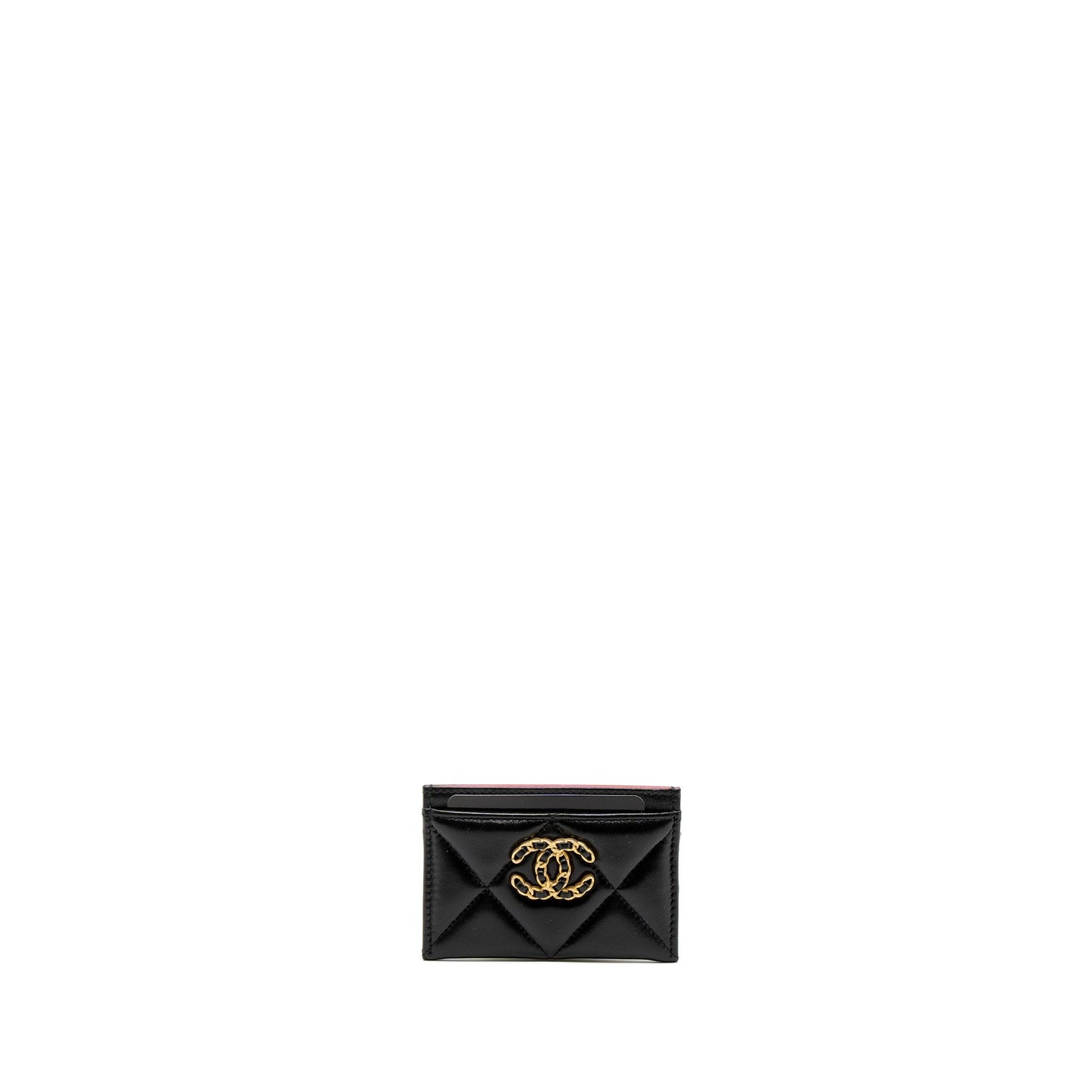 Chanel 19 Card Holder Lambskin Black/Pink  (Microchip)