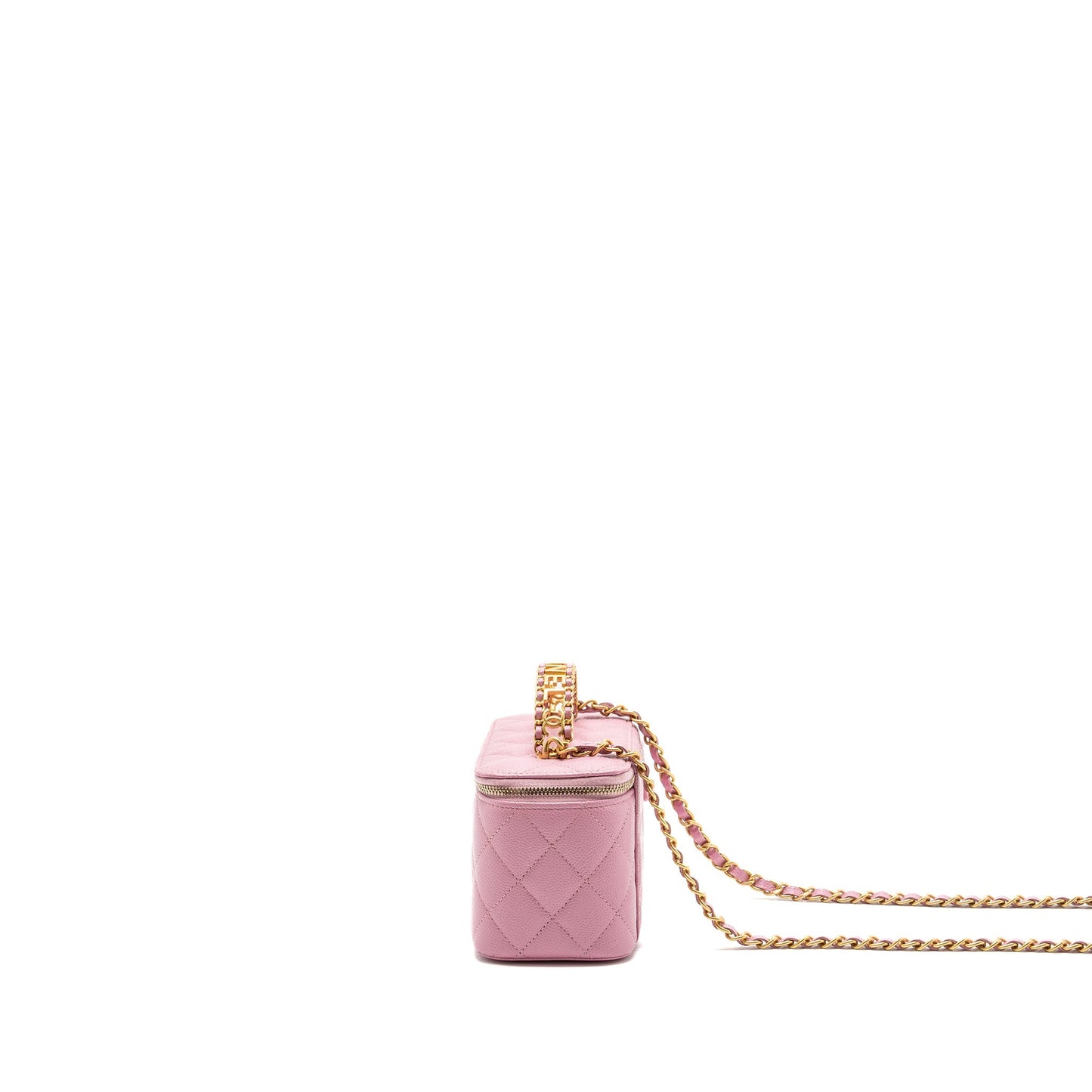 Chanel Letter Top Handle Long Vanity With Chain Caviar Pink