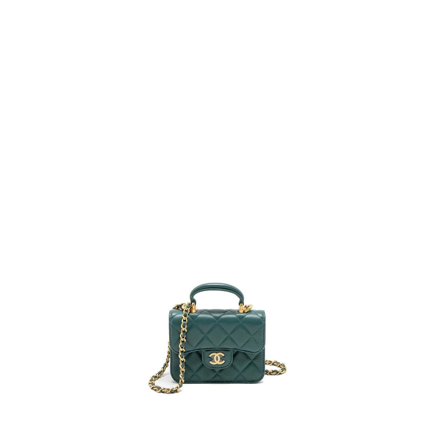 Chanel Mini Top Handle Flap Bag Lambskin Green Brushed