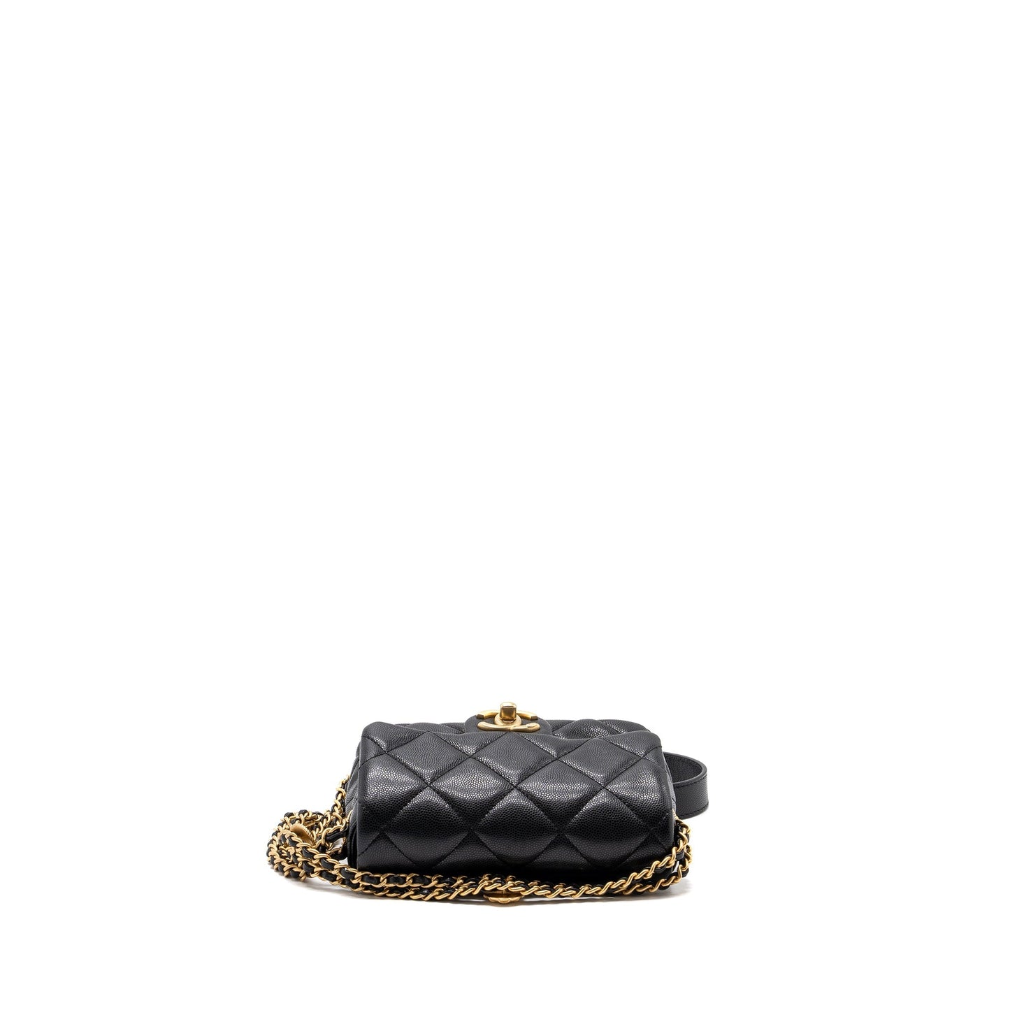 CHANEL Mini twist your button square flap bag caviar BLACK