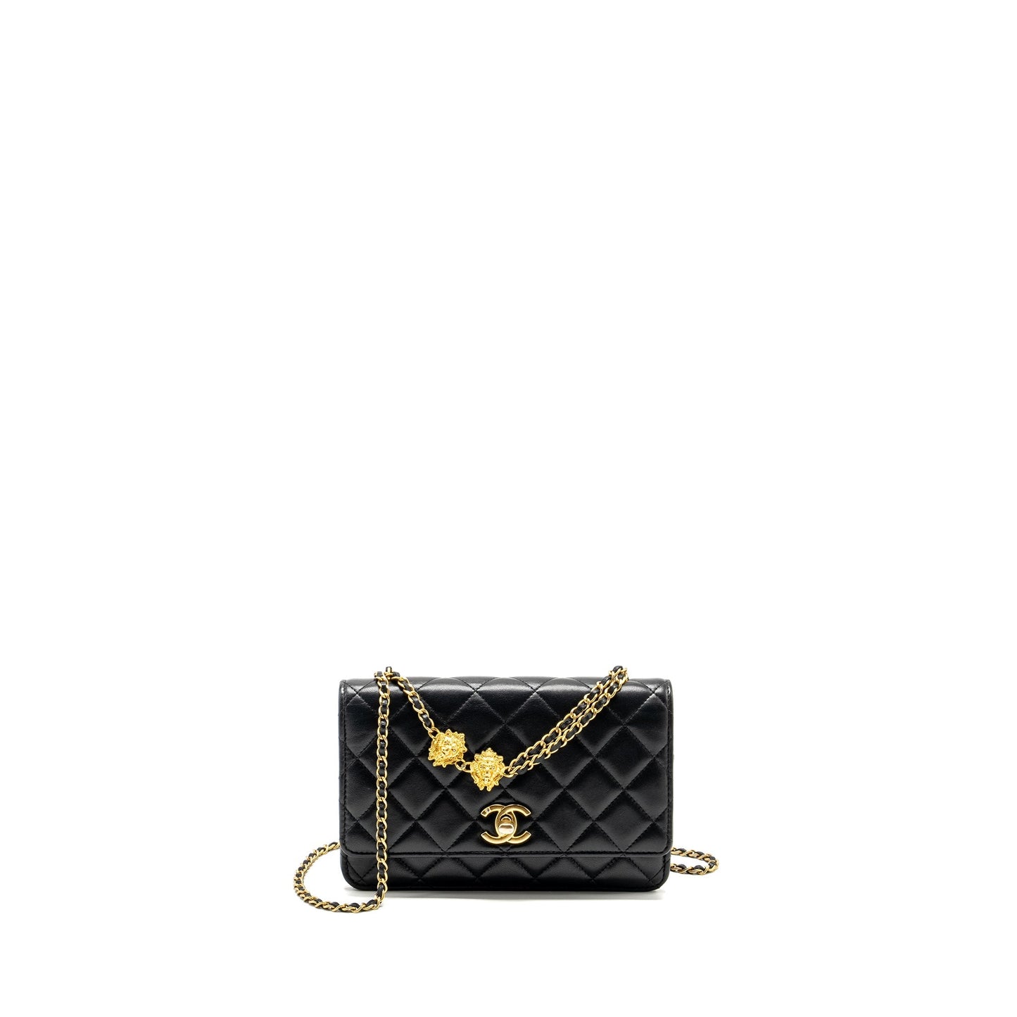 CHANEL 23A Lion Charms Wallet On Chain Lambskin Black  (microchip)