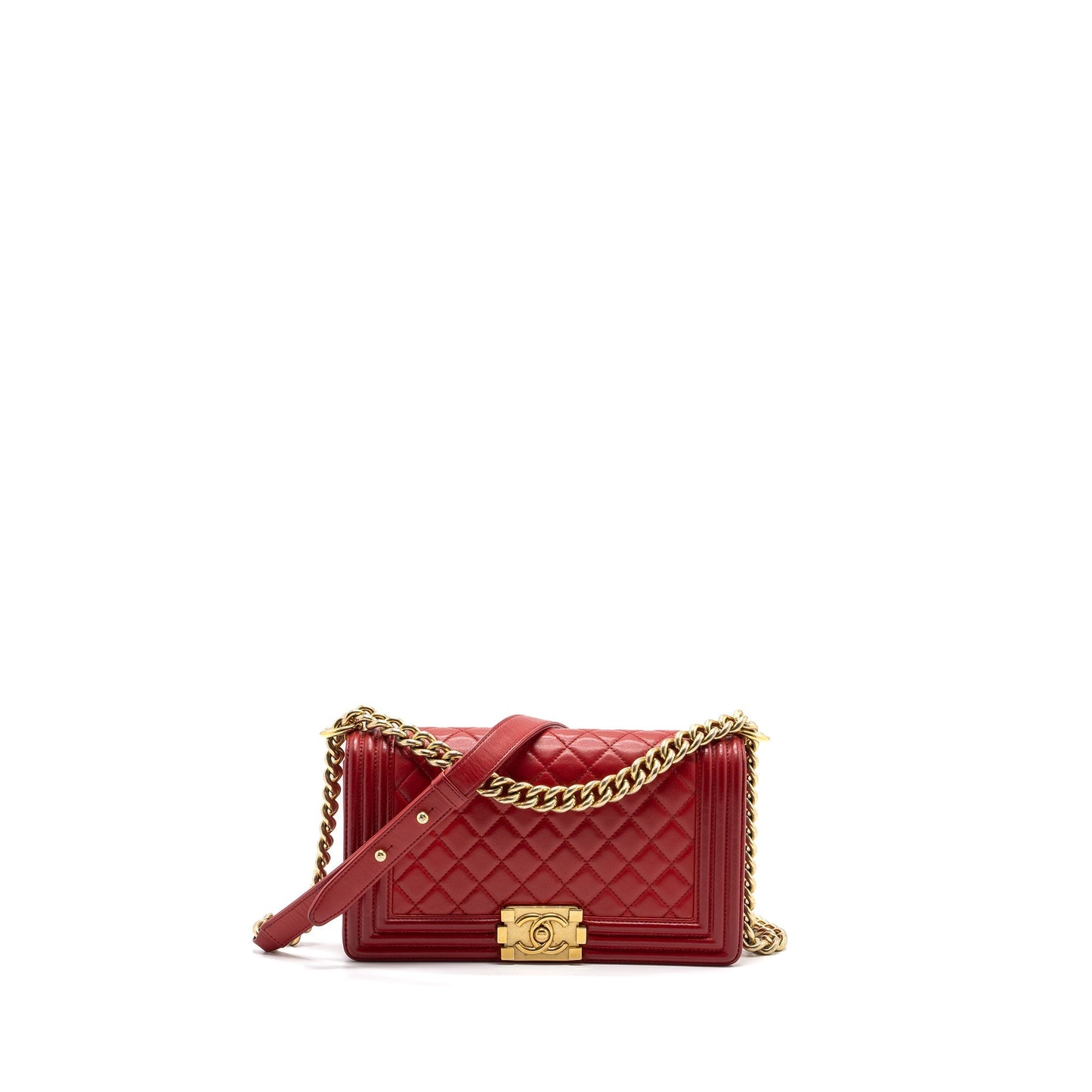Chanel Medium Boy Bag Lambskin Red Brushed