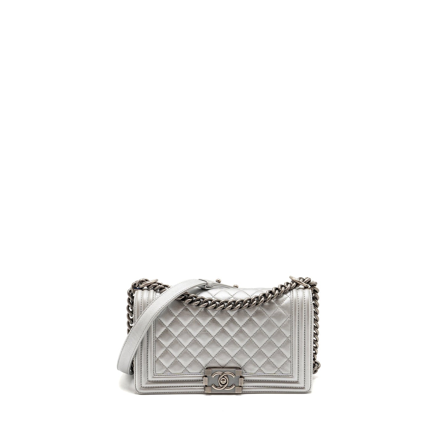 Chanel Medium Boy Bag Lambskin Silver