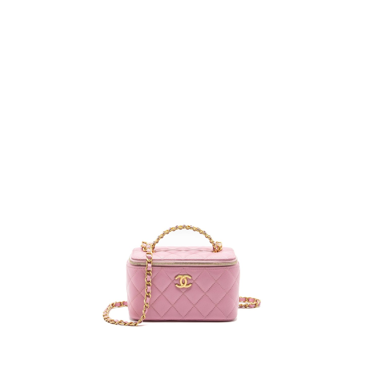 Chanel Letter Top Handle Long Vanity With Chain Caviar Pink