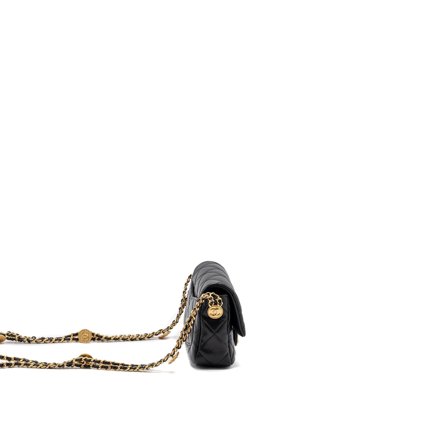CHANEL Mini twist your button square flap bag caviar BLACK