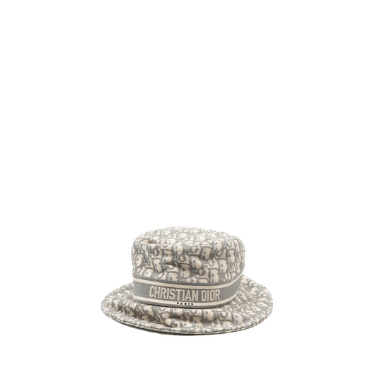 Dior Size 57 Oblique Small Brim Bucket Hat White/Gray