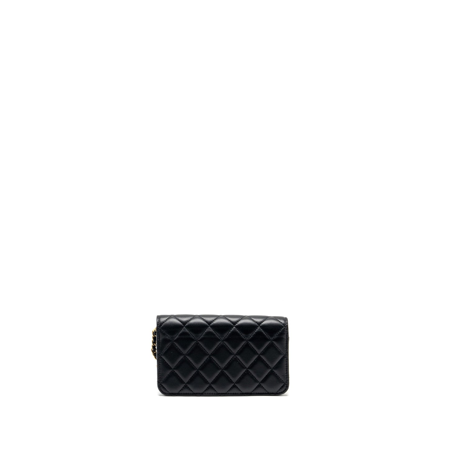 Chanel Pearl Crush mini flap wallet with chain lambskin black  (microchip)