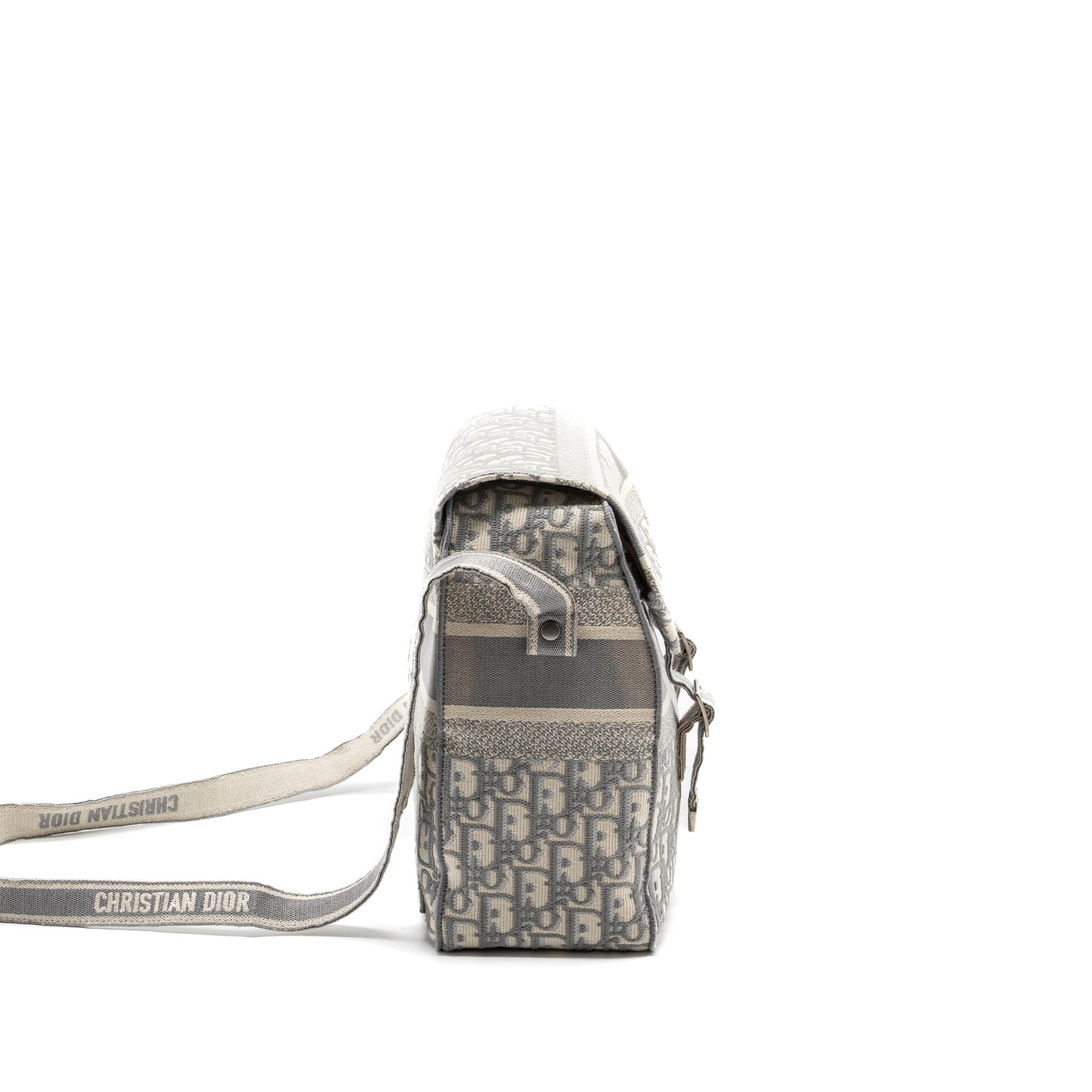 Dior Diorcamp Messenger Purse Oblique Embroidery Light Grey