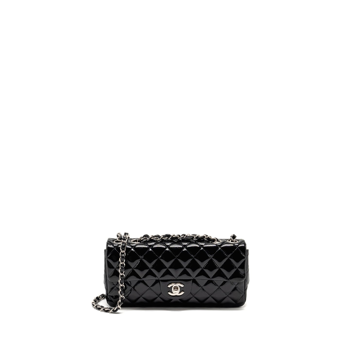 Chanel East West Flap Shoulder Bag Patent Leather Black
