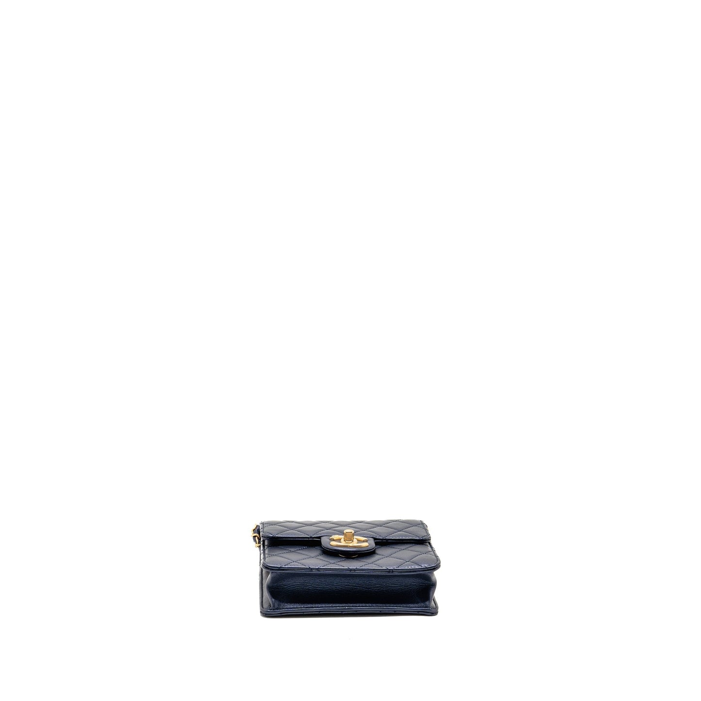 Chanel pearl decorated quilted flap bag lambskin navy