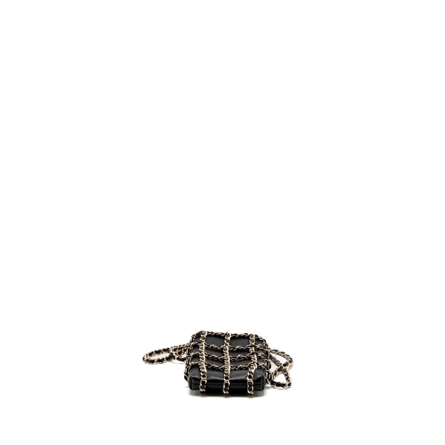 Chanel Gold Cluth O Chain Vertical Phone Holder Lambskin Black