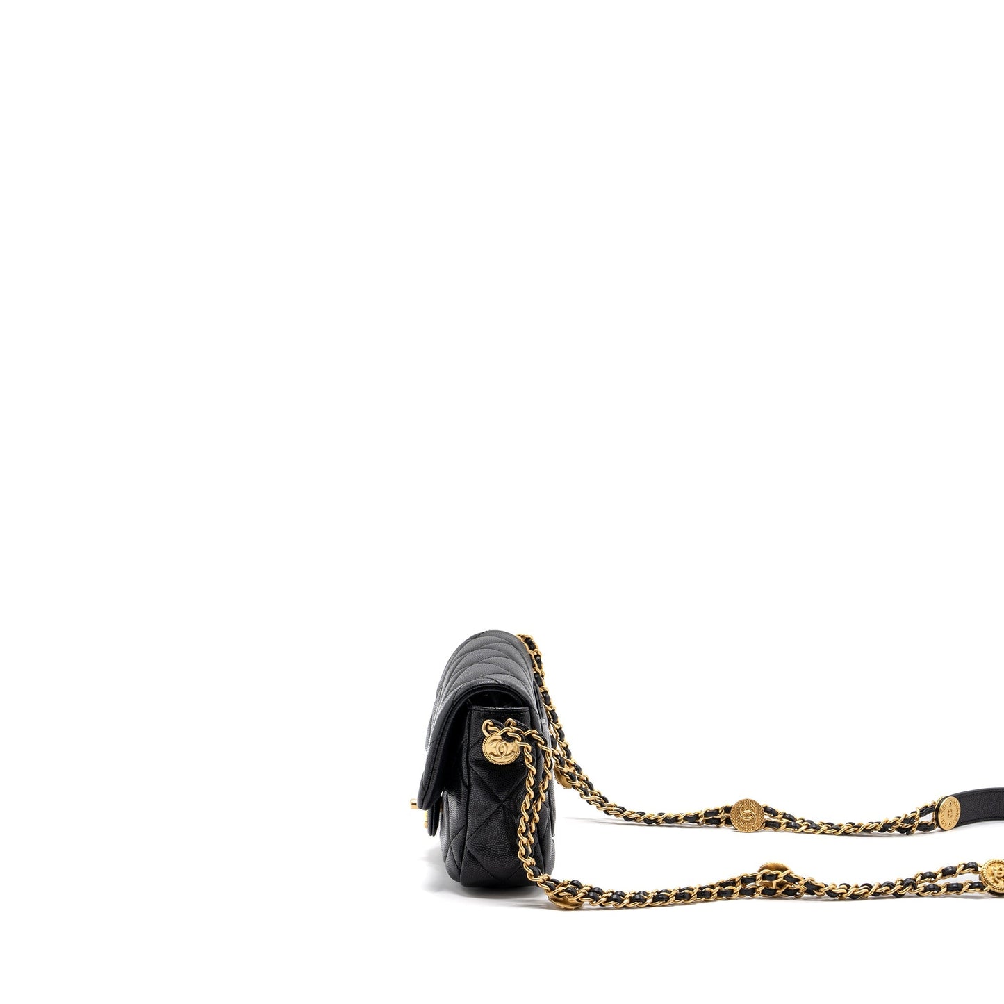 CHANEL Mini twist your button square flap bag caviar BLACK