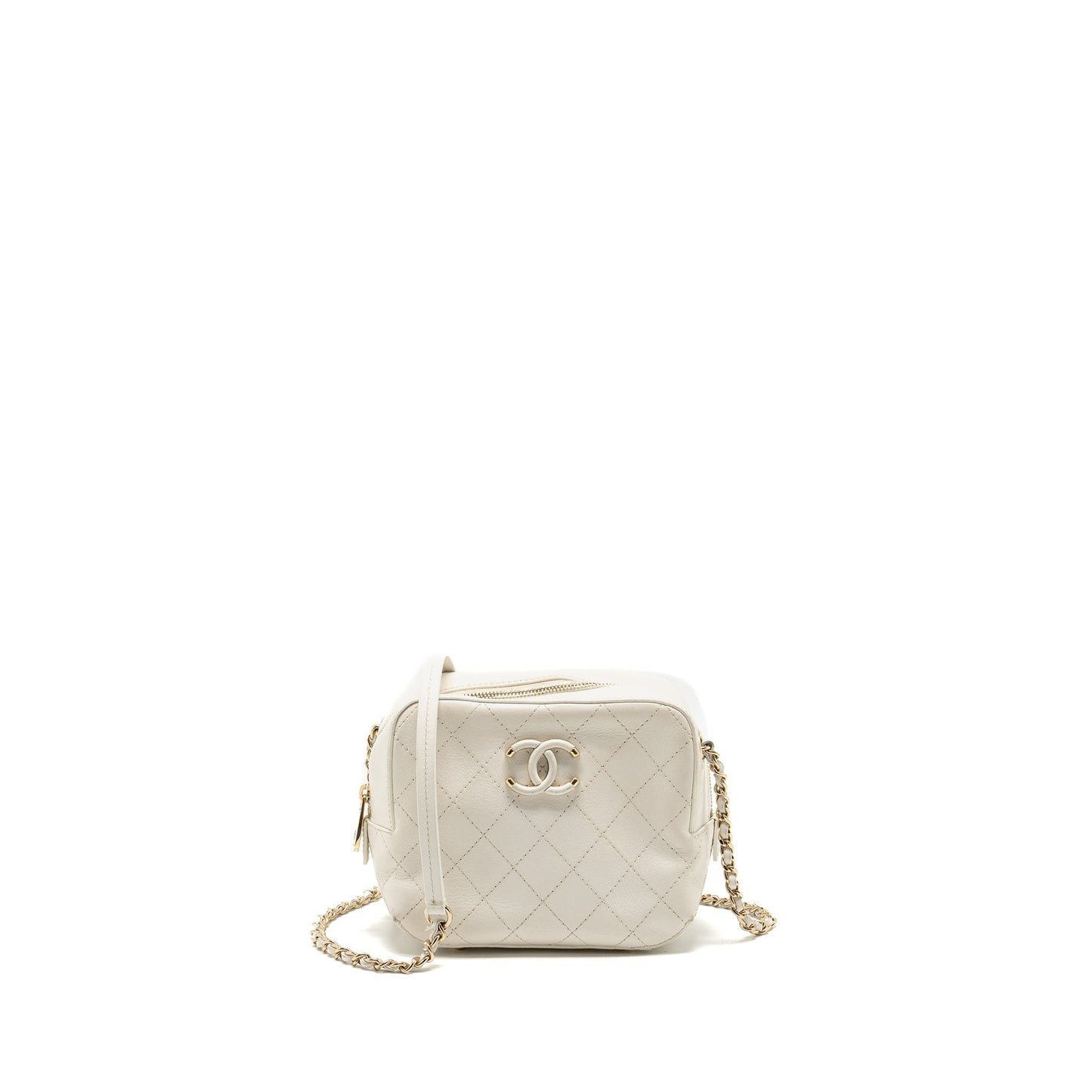 Chanel Mini Camera Bag with Chain Calfskin White L