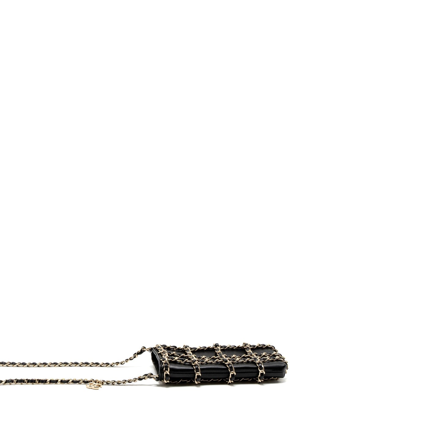 Chanel Gold Cluth O Chain Vertical Phone Holder Lambskin Black