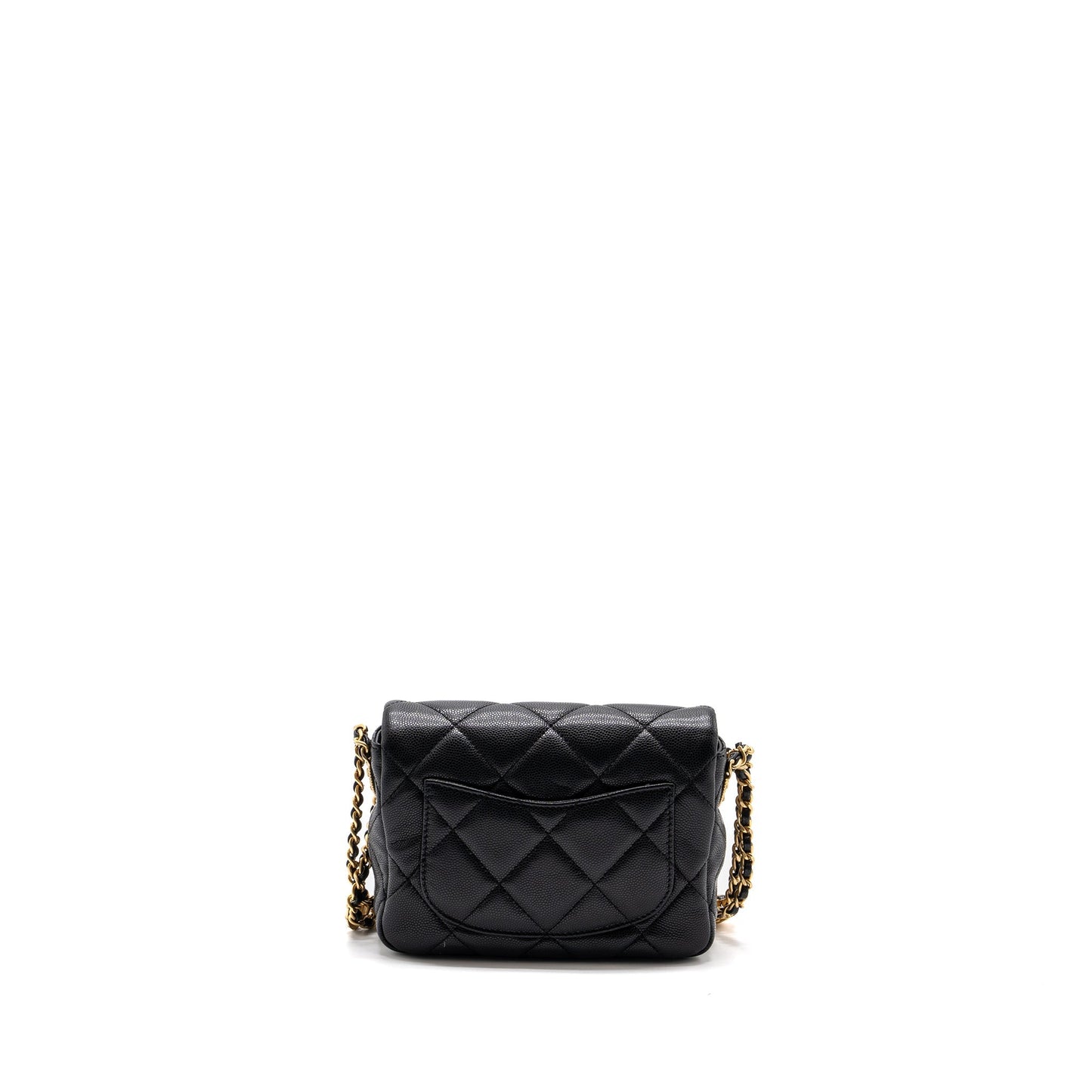 CHANEL Mini twist your button square flap bag caviar BLACK