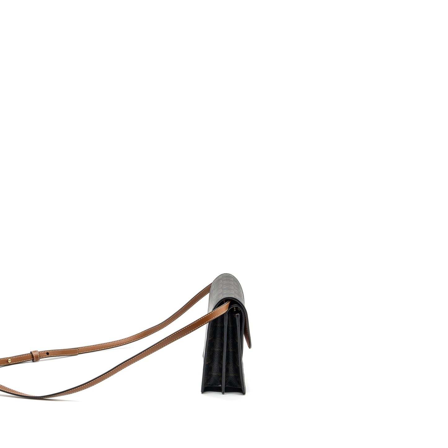 Luxury CELINE wallet on strap triomphe canvas / leather tan
