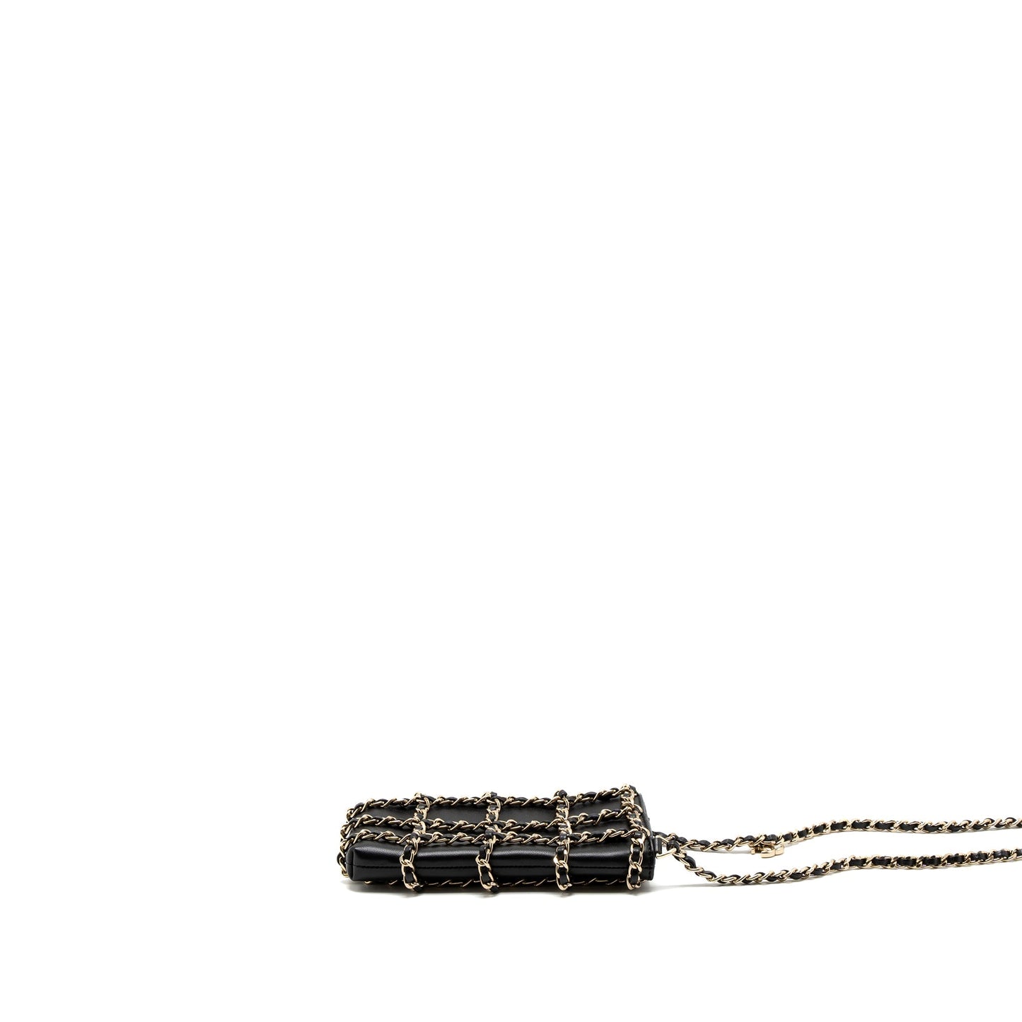 Chanel Gold Cluth O Chain Vertical Phone Holder Lambskin Black