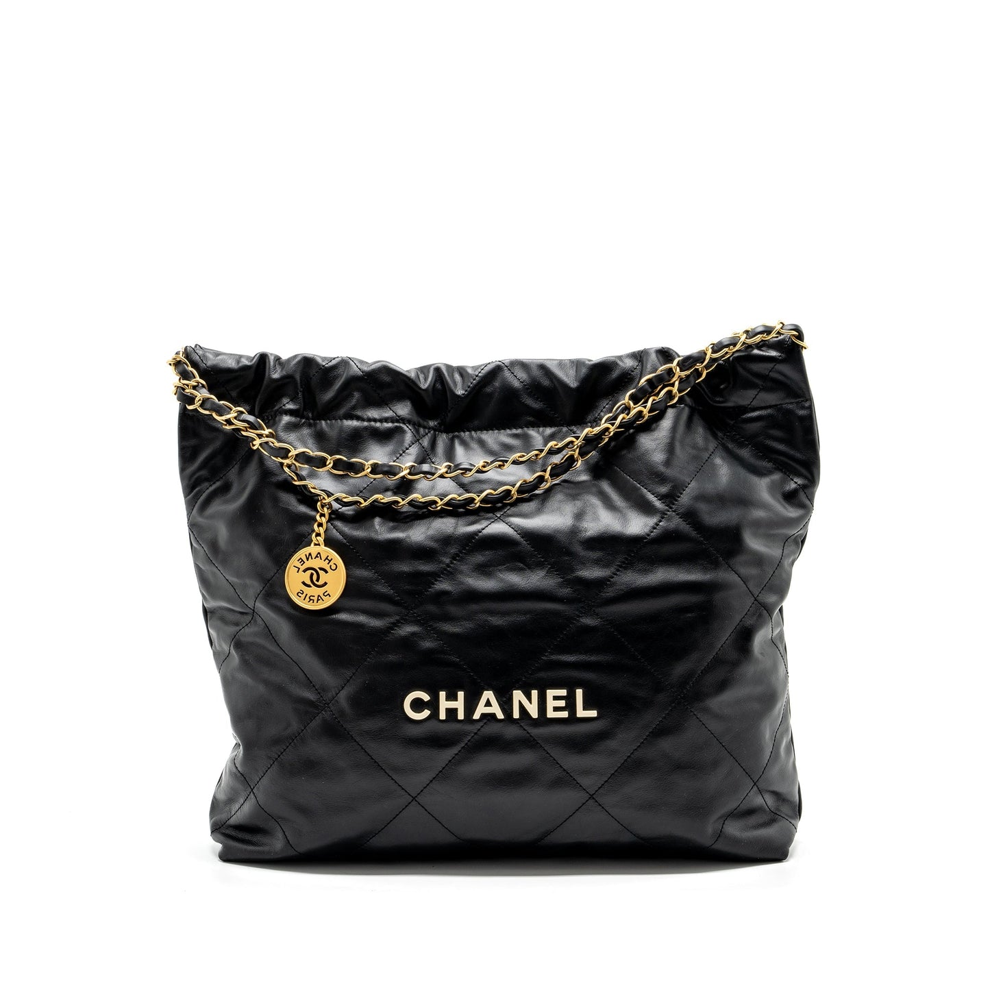 Chanel medium 22 bag calfskin black  (microchip)
