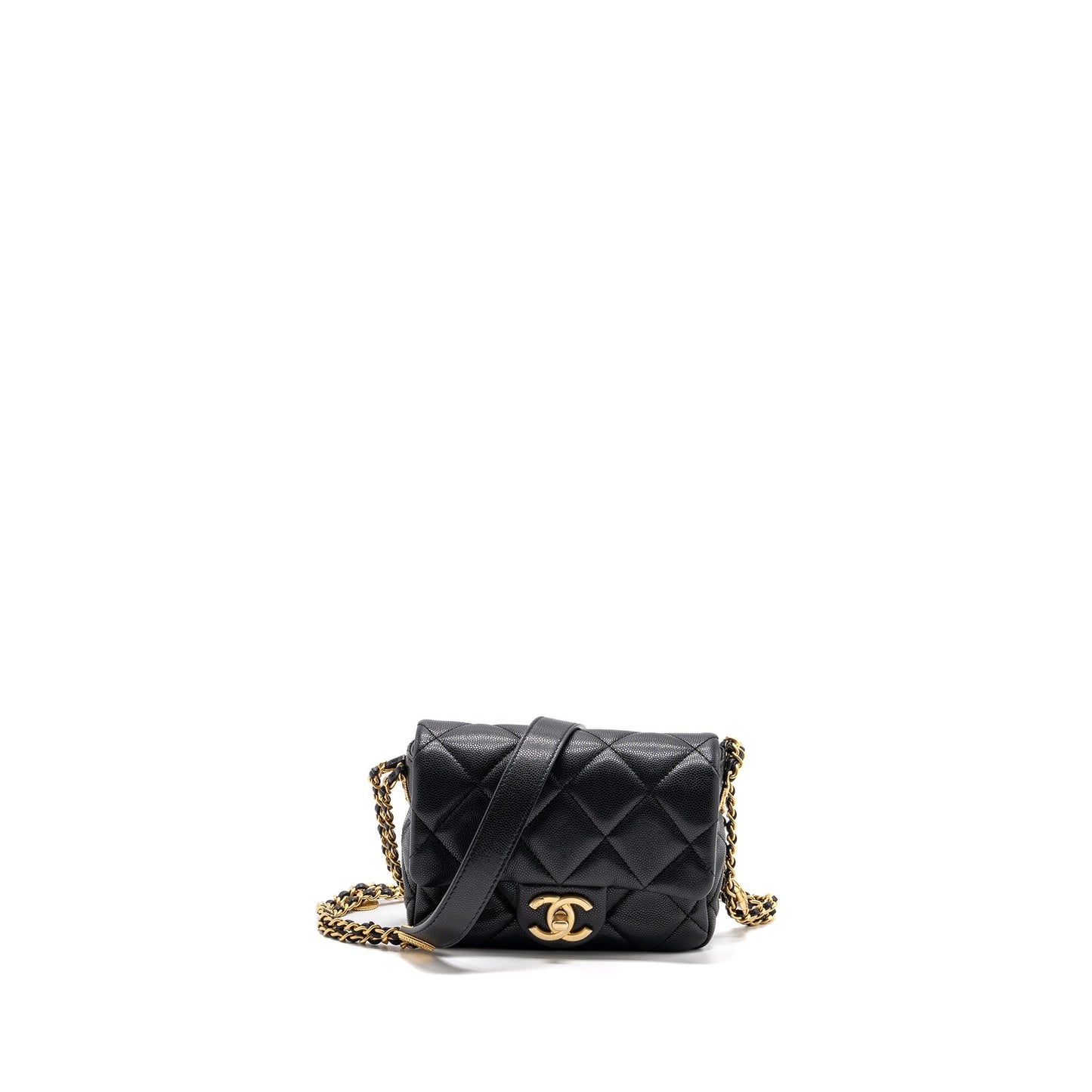 CHANEL Mini twist your button square flap bag caviar BLACK
