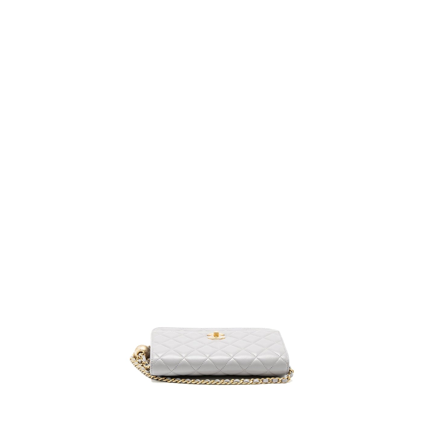 Chanel Pearl Crush Wallet on Chain Lambskin Light Grey Brushed  (Microchip)