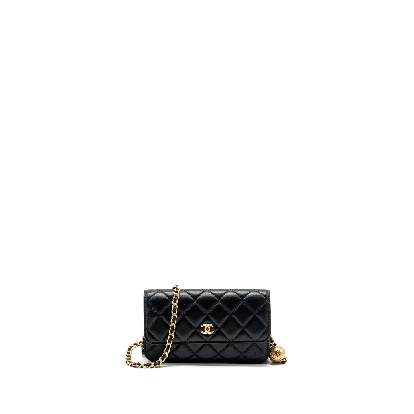 Chanel Pearl Crush mini flap wallet with chain lambskin black  (microchip)