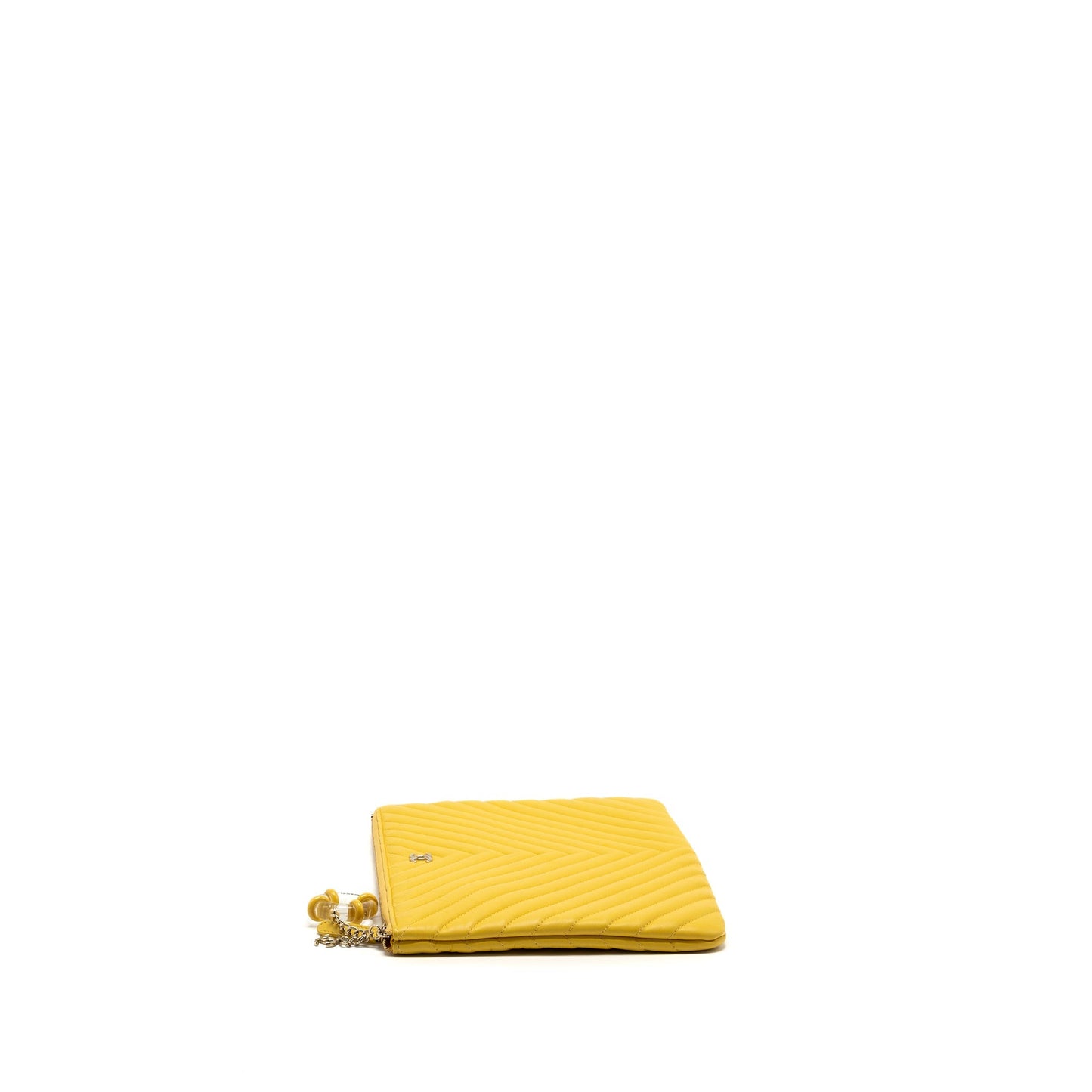 Chanel Chevron zip pouch / clutch lambskin yellow L
