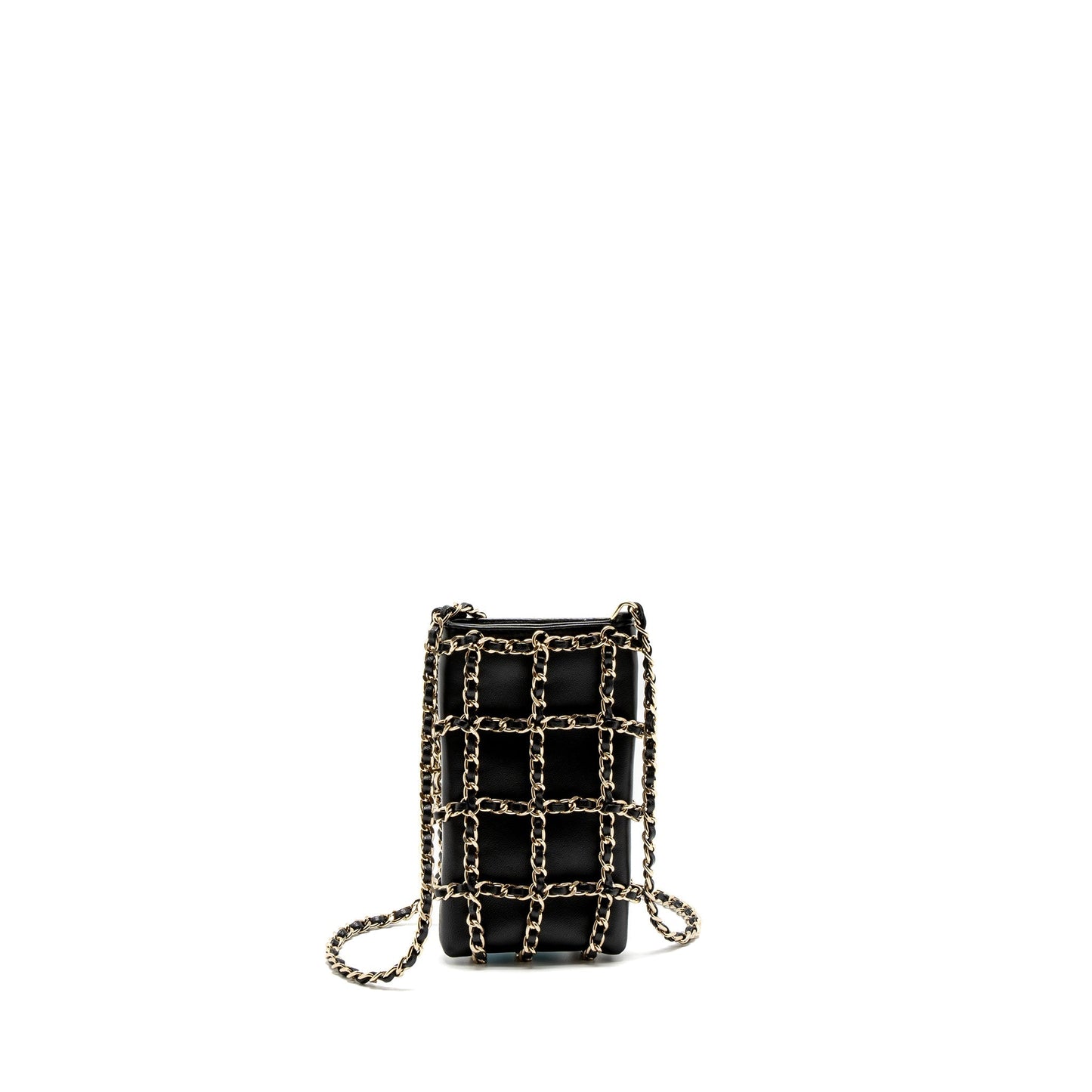 Chanel Gold Cluth O Chain Vertical Phone Holder Lambskin Black