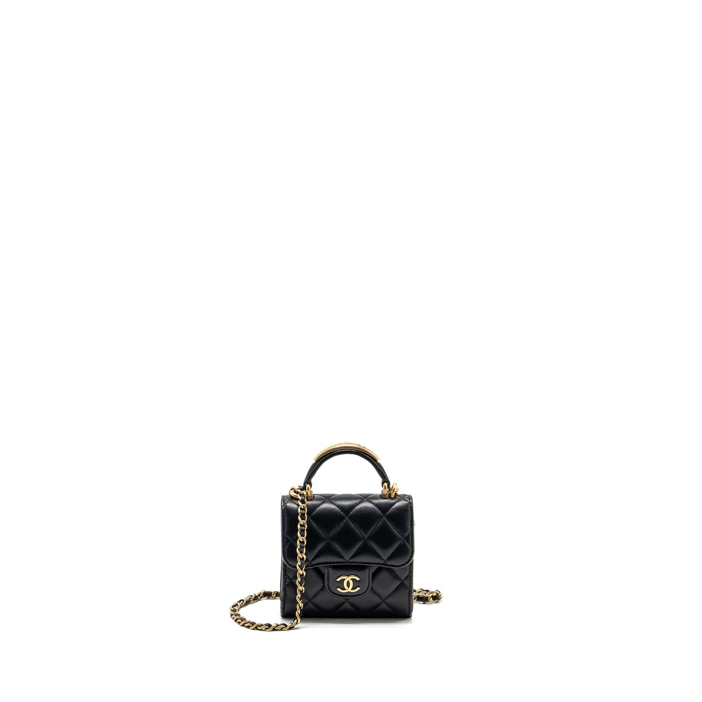 Chanel 22B Top Handle Mini Flap Clutch Lambskin black  (Microchip)