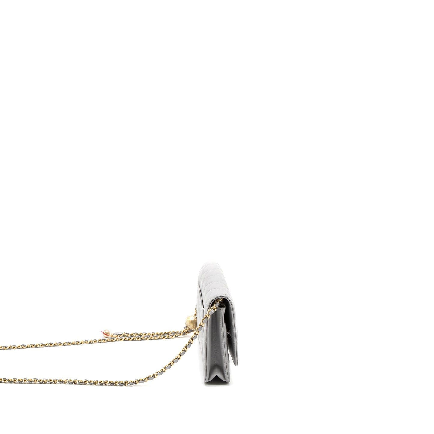 Chanel Pearl Crush Wallet on Chain Lambskin Light Grey Brushed  (Microchip)