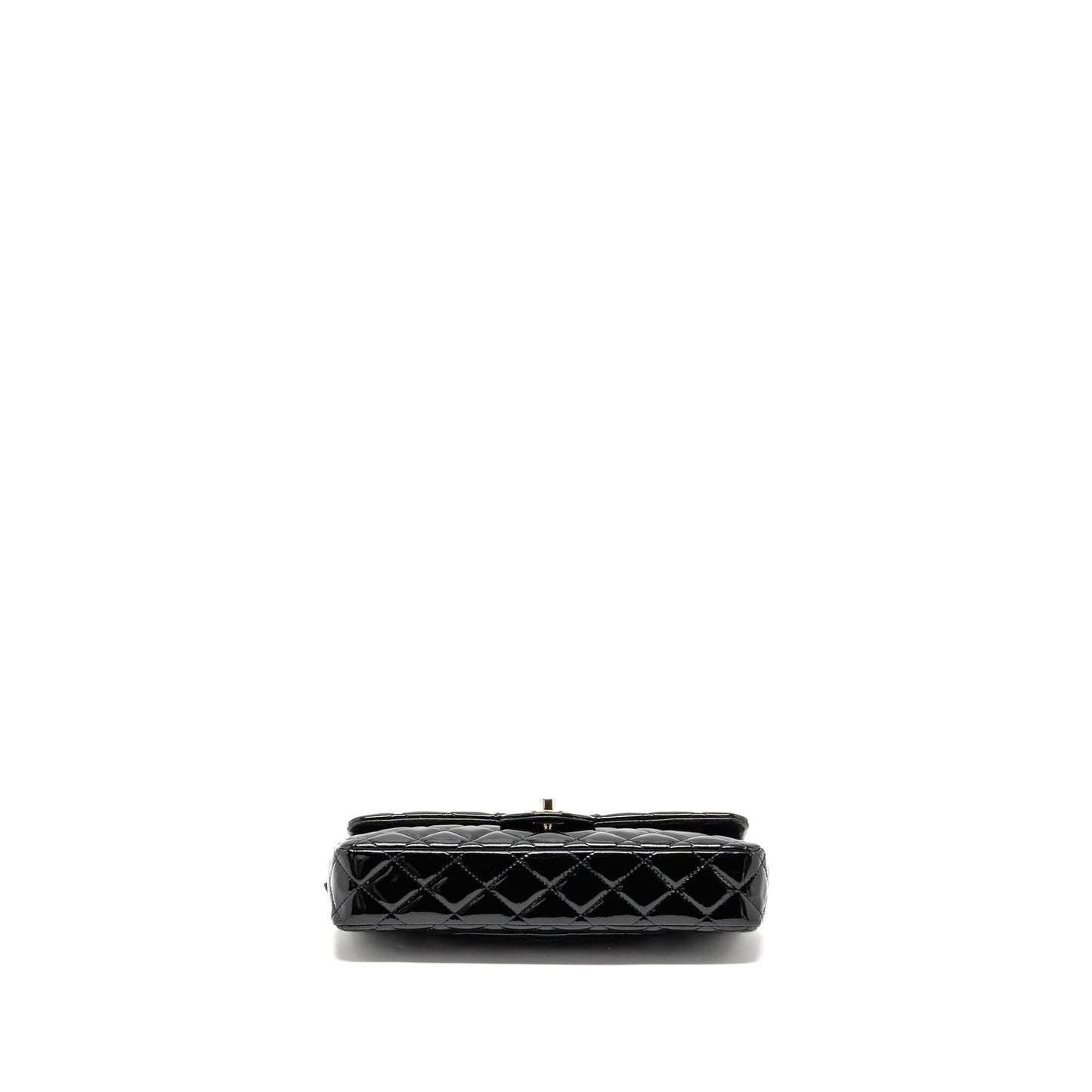 Chanel East West Flap Shoulder Bag Patent Leather Black