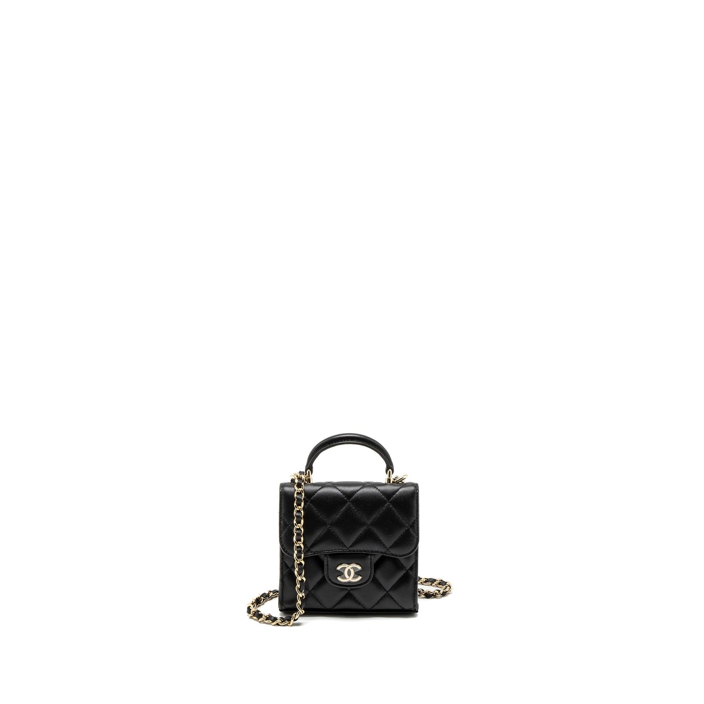 Chanel Top Handle Mini Flap Bag Lambskin Black L (Microchip)