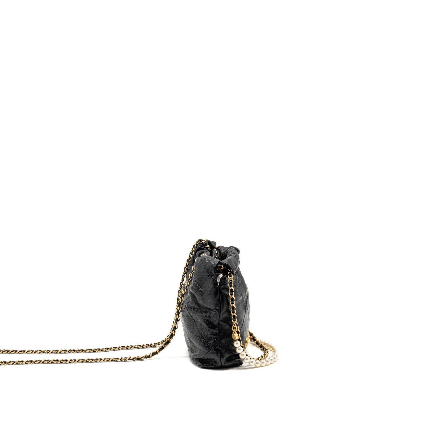 Chanel 23s Mini 22 Bag With Pearl Shiny Calfskin  (Microchip)