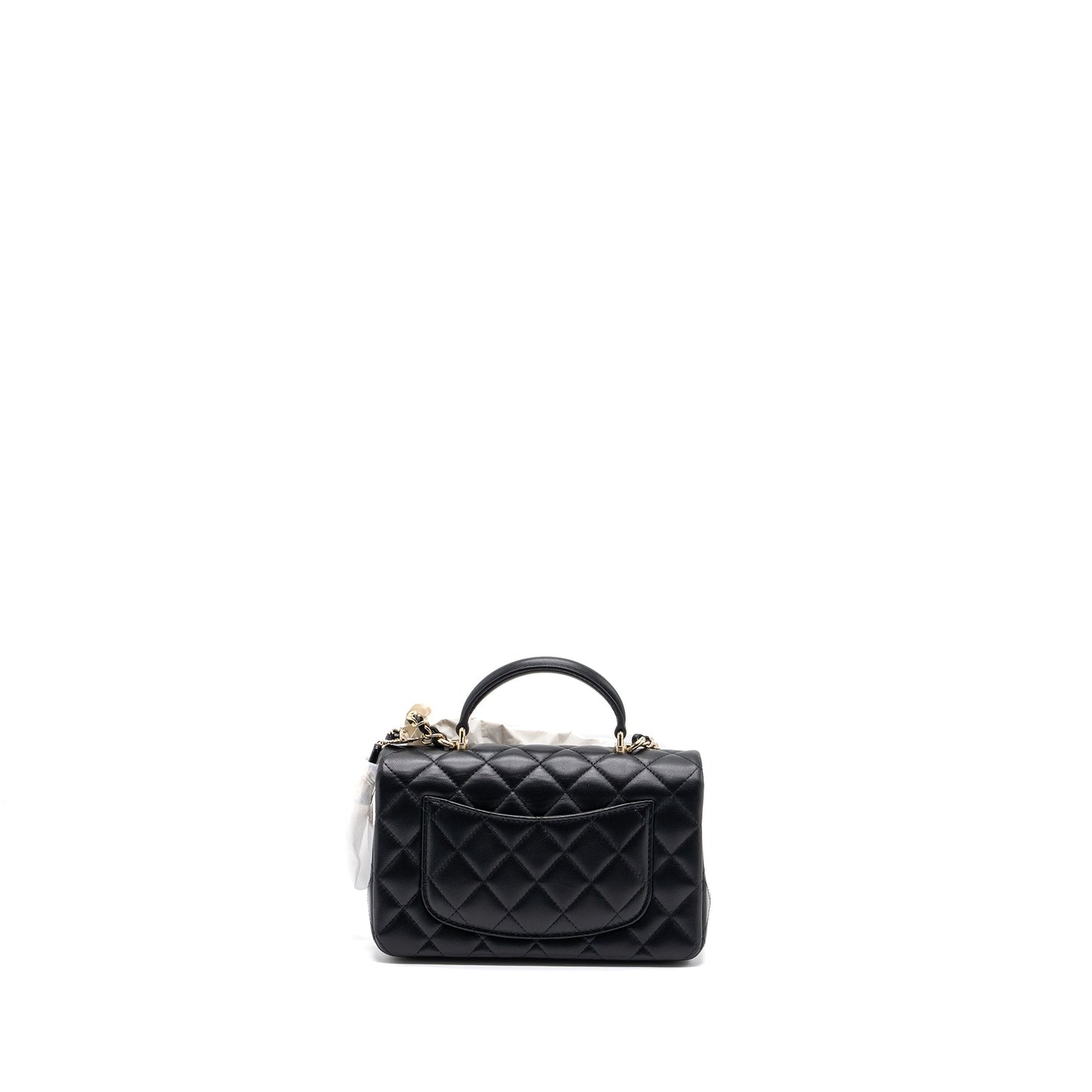 Chanel 22P Lion Charm Top Handle Mini Rectangular Flap Bag Lambskin Black L (microchip)