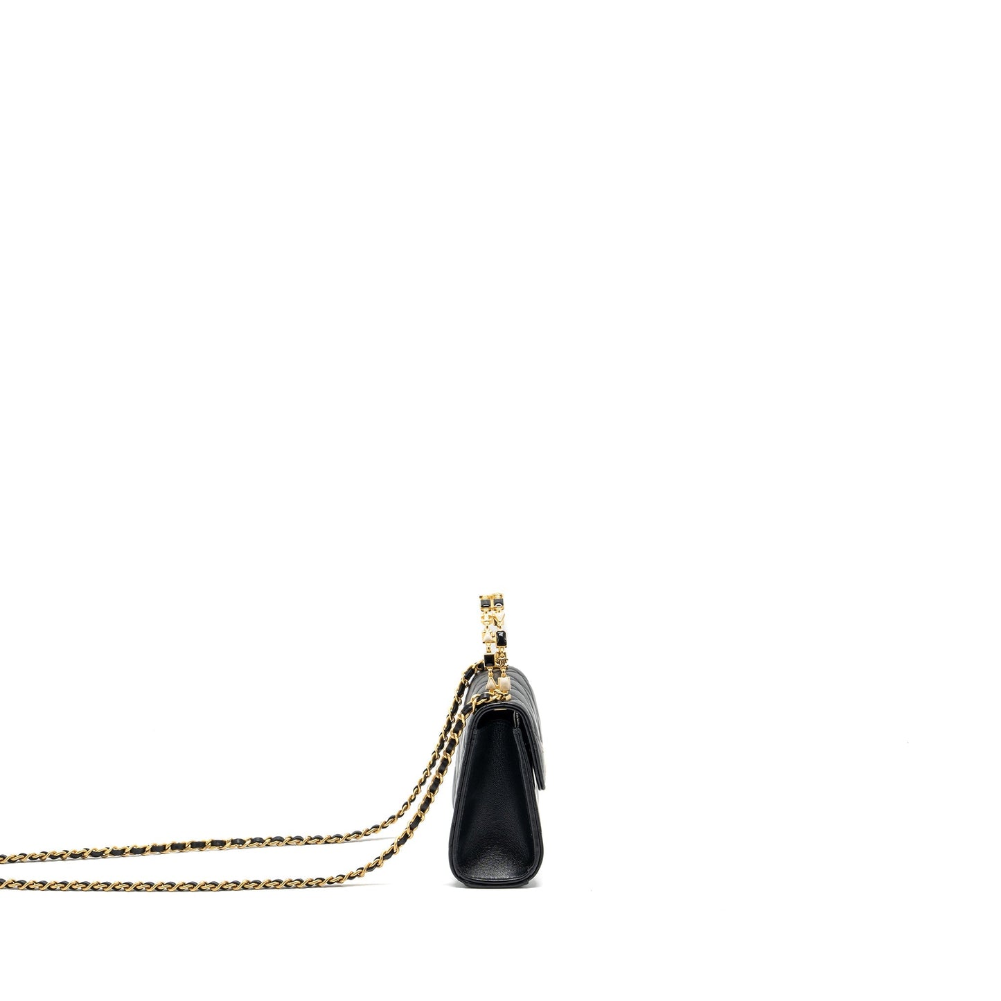 Chanel 22B Enamel Top handle Mini Flap Bag Lambskin Black  (Microchip)