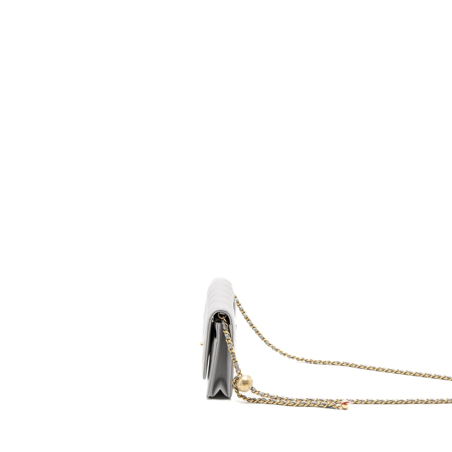Chanel Pearl Crush Wallet on Chain Lambskin Light Grey Brushed  (Microchip)
