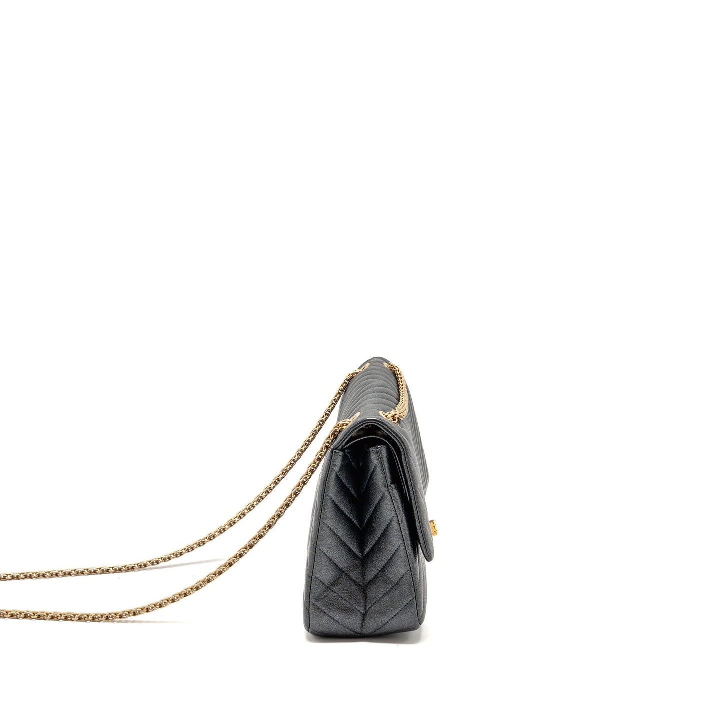 Chanel Large 2.55 226 Reissue Double Flap Bag Chevron Metallic Calfskin Charcoal