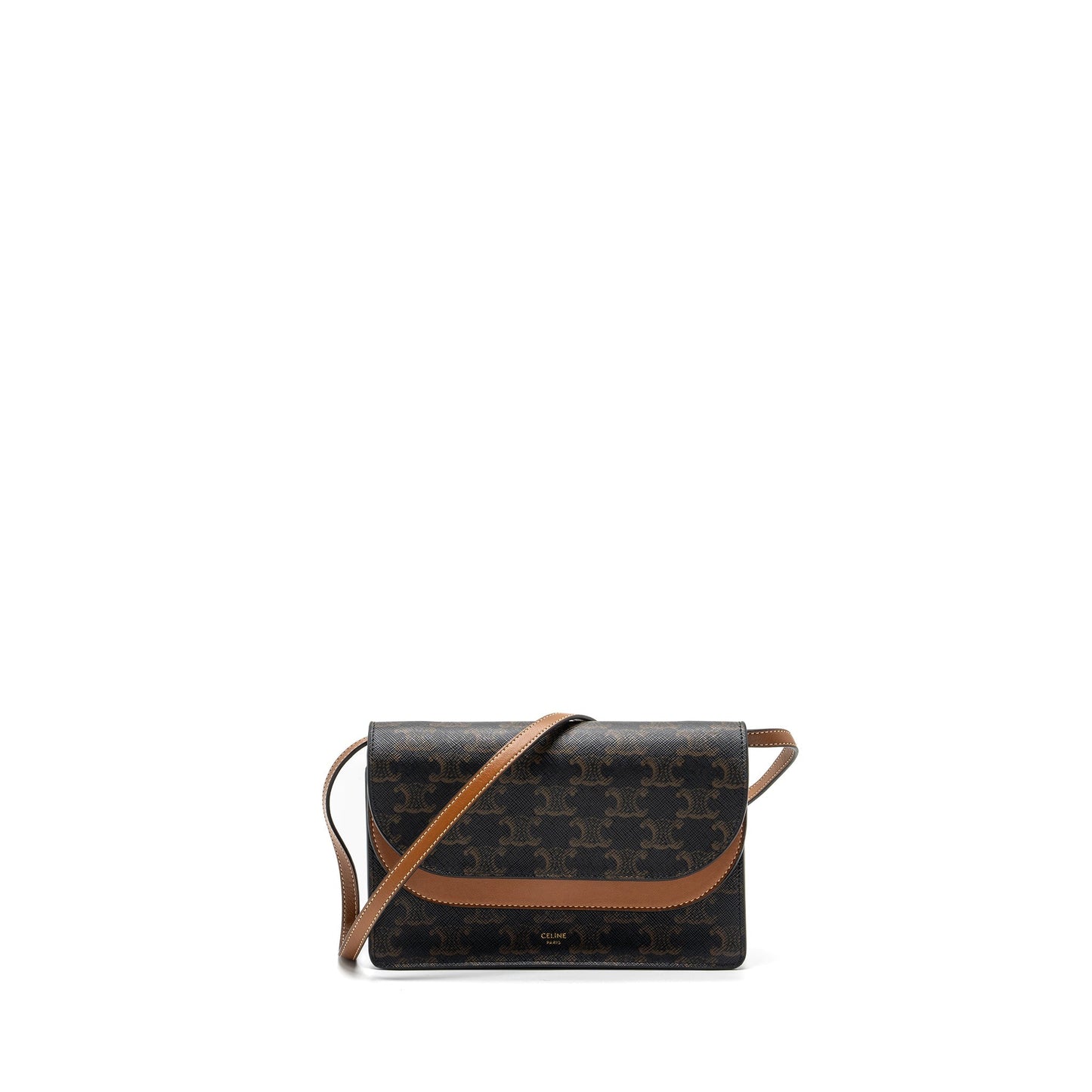 Luxury CELINE wallet on strap triomphe canvas / leather tan