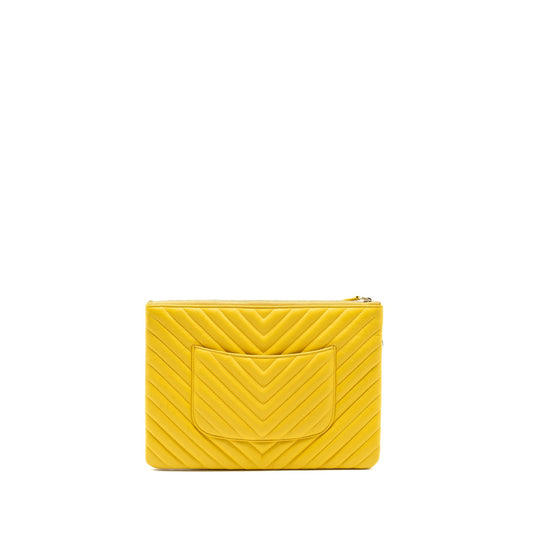 Chanel Chevron zip pouch / clutch lambskin yellow L