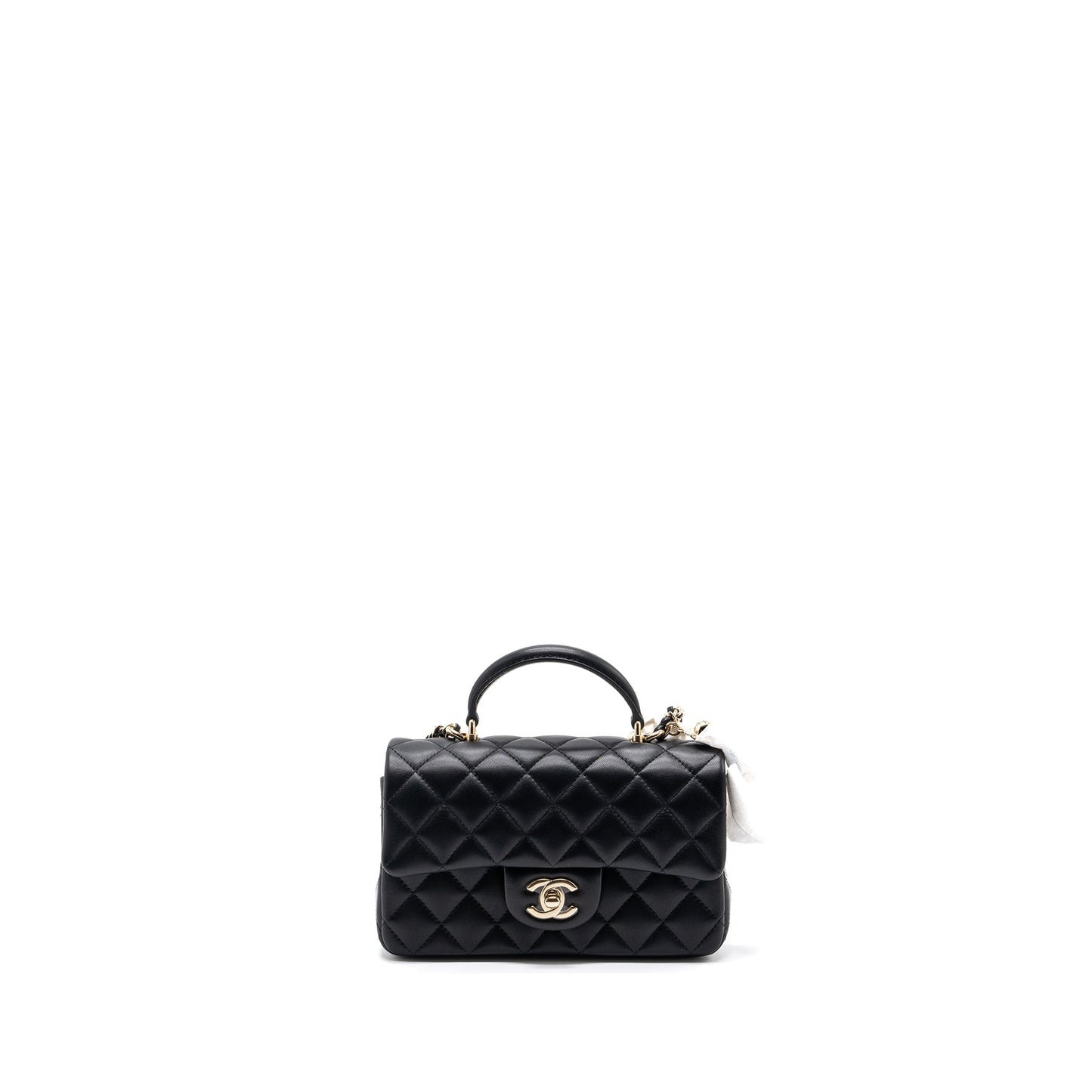 Chanel 22P Lion Charm Top Handle Mini Rectangular Flap Bag Lambskin Black L (microchip)