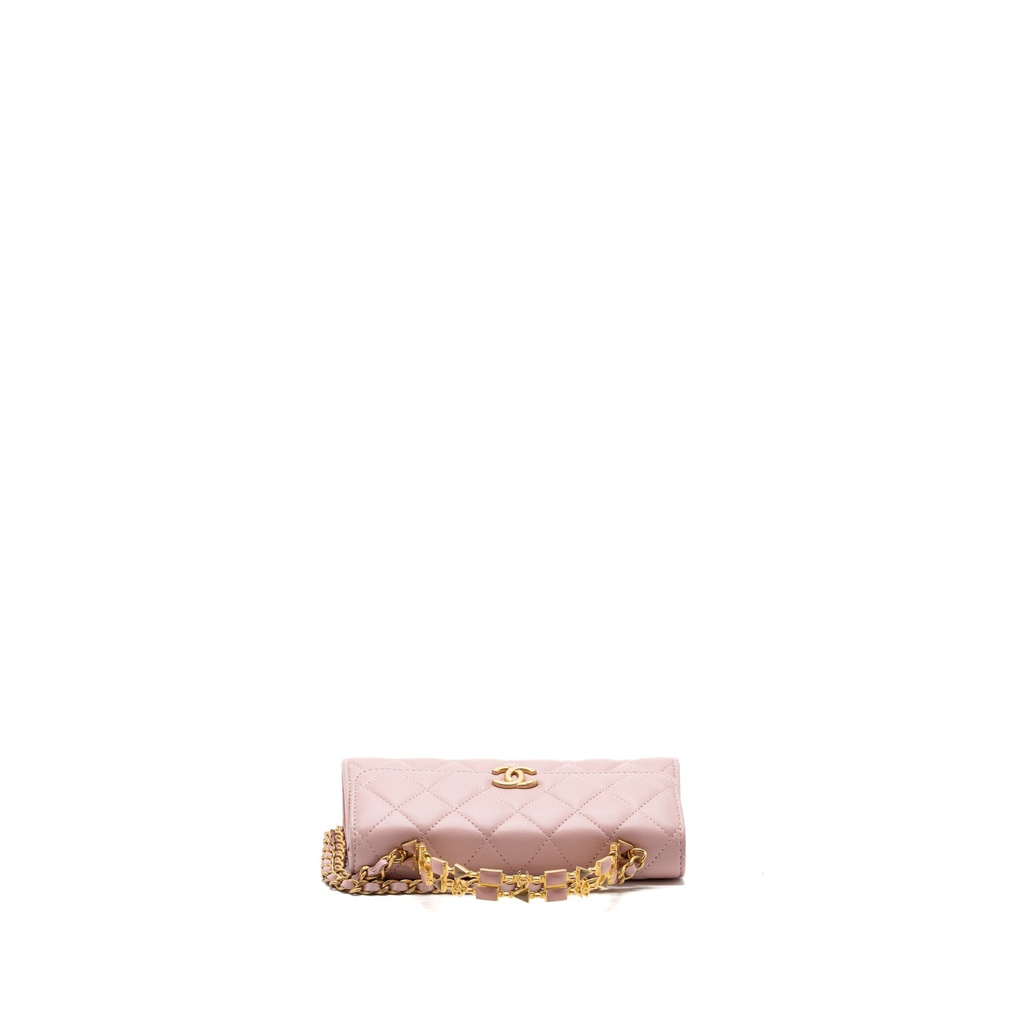 Chanel 22B Flap Bag With Enamel Top Handle Lambskin Light Pink  (Microchip)