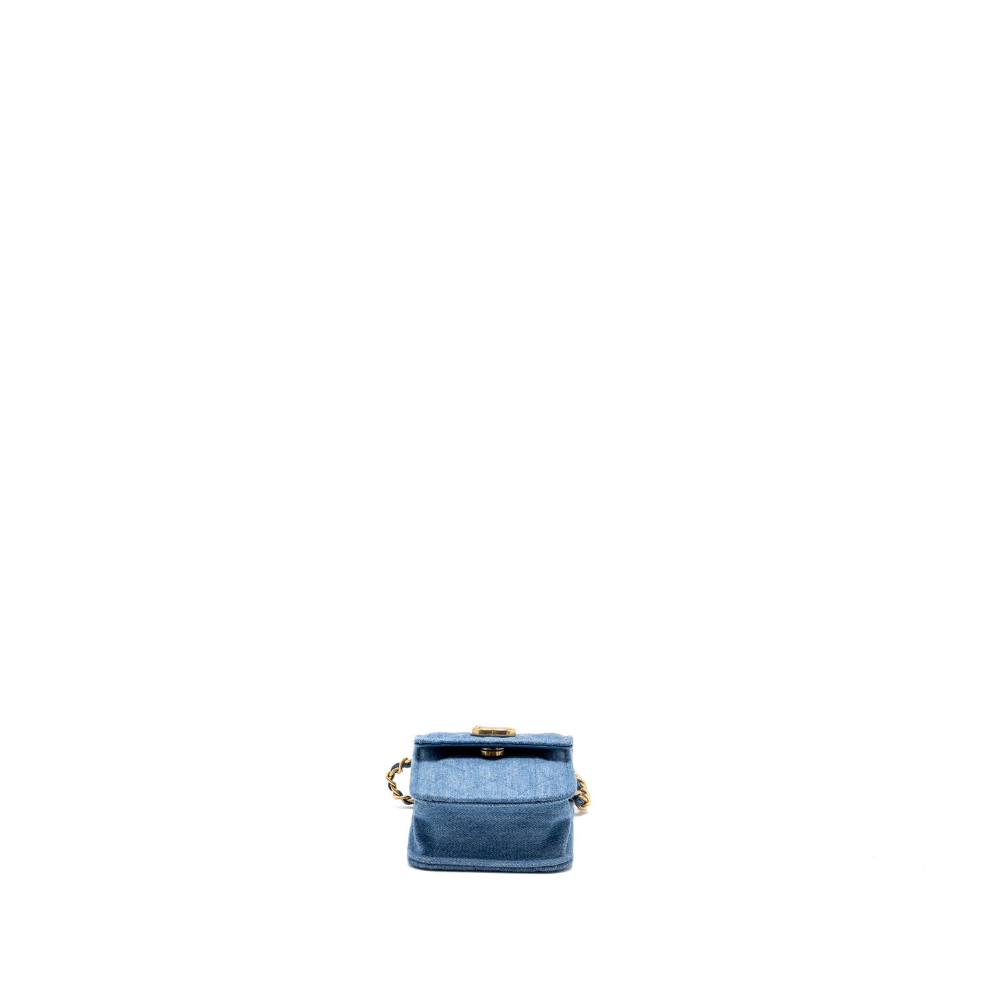 CHANEL Mini Vertical Flap Clutch With Chain Denim Blue  (microchip)