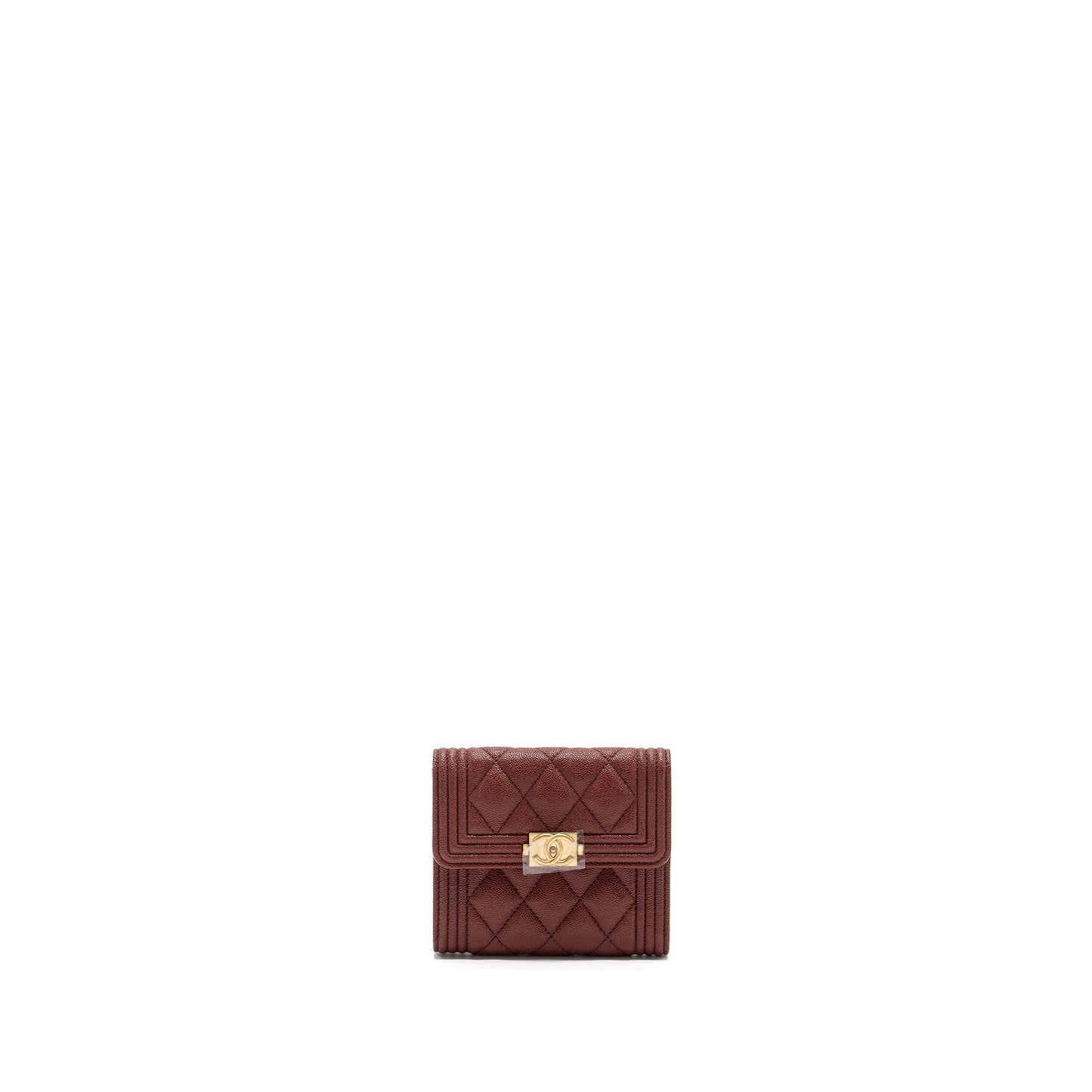 Chanel boy compact wallet caviar dark red