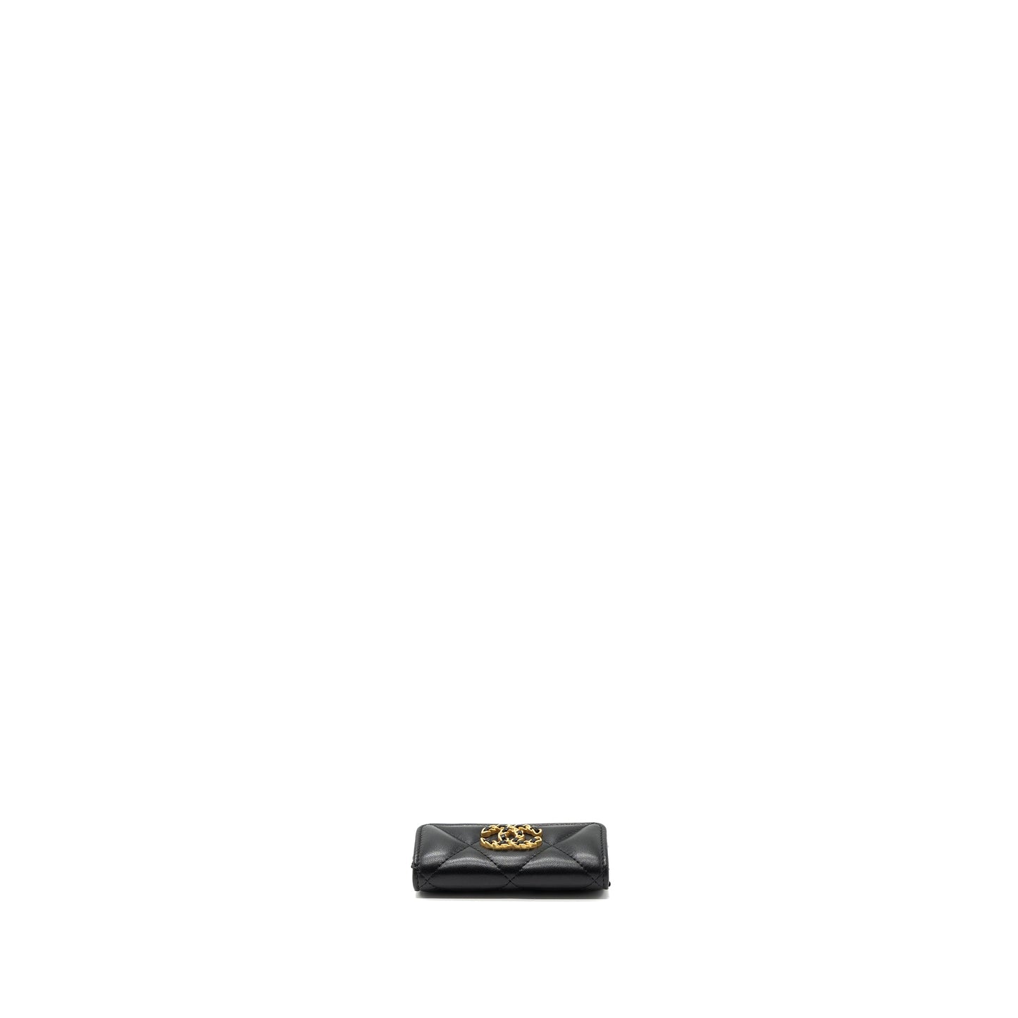 Chanel 19 flap card holder lambskin black  (microchip)